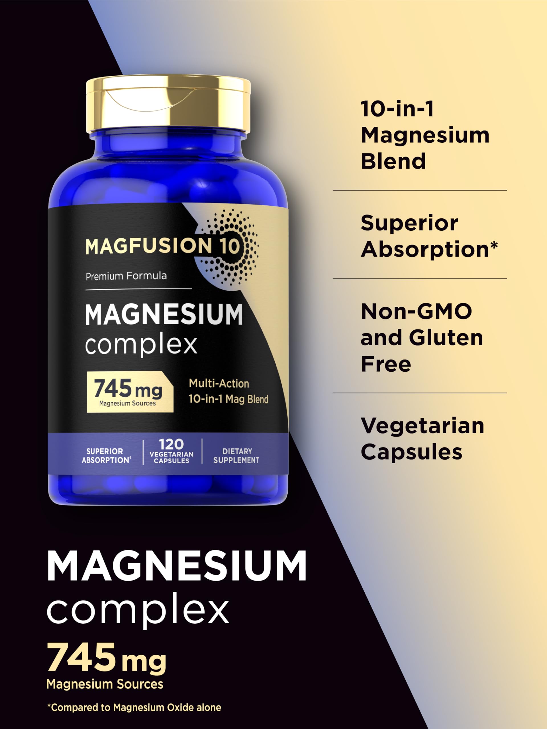 Magfusion-10 Magnesium Complex Supplement 745mg | 120 Capsules | 10 in 1 Blend | Vegetarian, Non-GMO, Gluten Free Magfusion-10 uk supplements