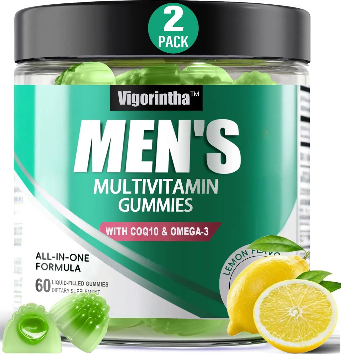 2 Pack Mens Multivitamins Gummies- Methylated Multivitamin for Men with Coq 10, Vegan Omega 3, Vitamins A C E D3 K2 B6 B12 B1 B2 Vigorintha uk supplements