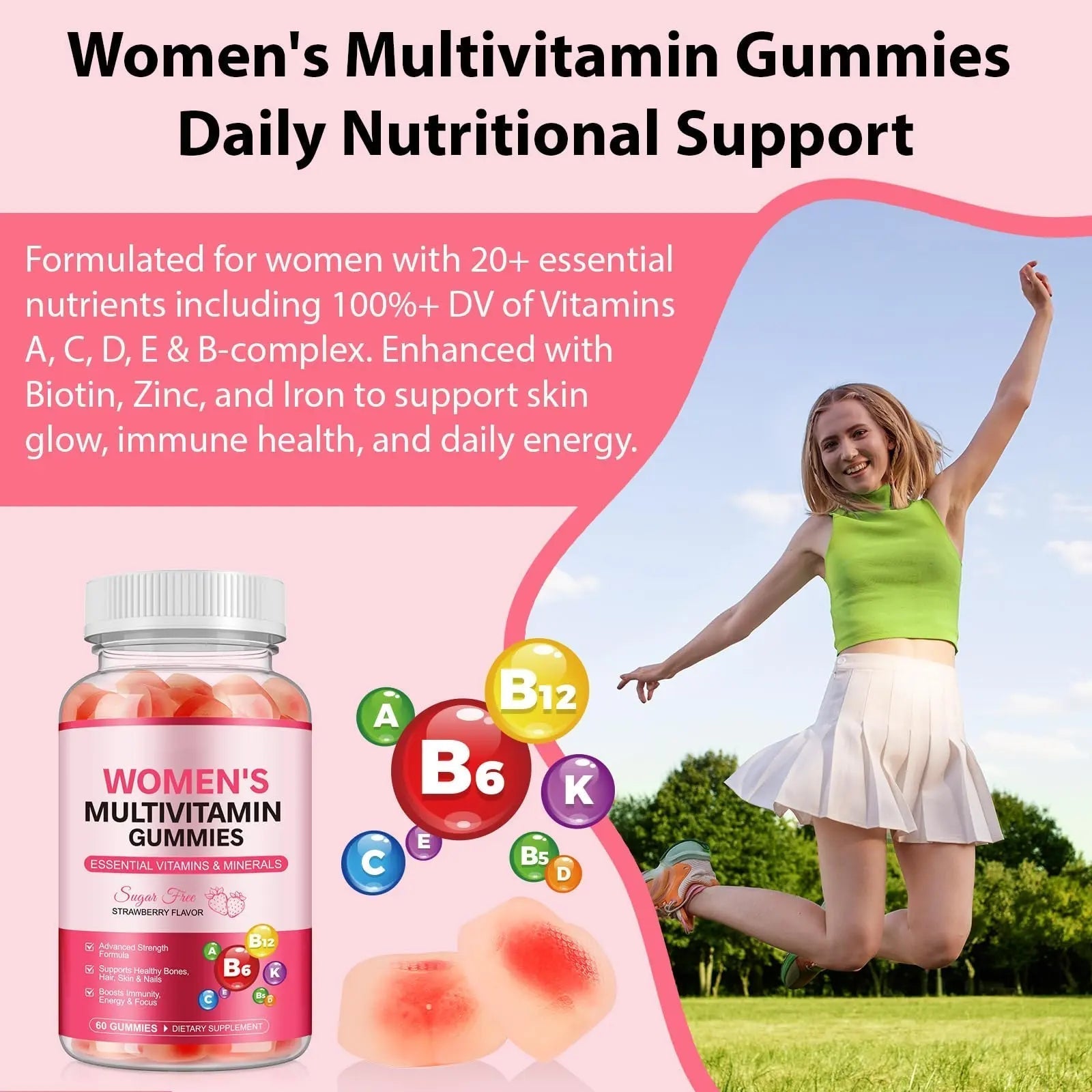 Women's Multivitamin Gummy, Vitamins A, C, D, E, K, B6, and B12 Womens Daily Multivitamin Gummy for Hair,Skin & Nails, Immune Energy Frovetani uk supplements
