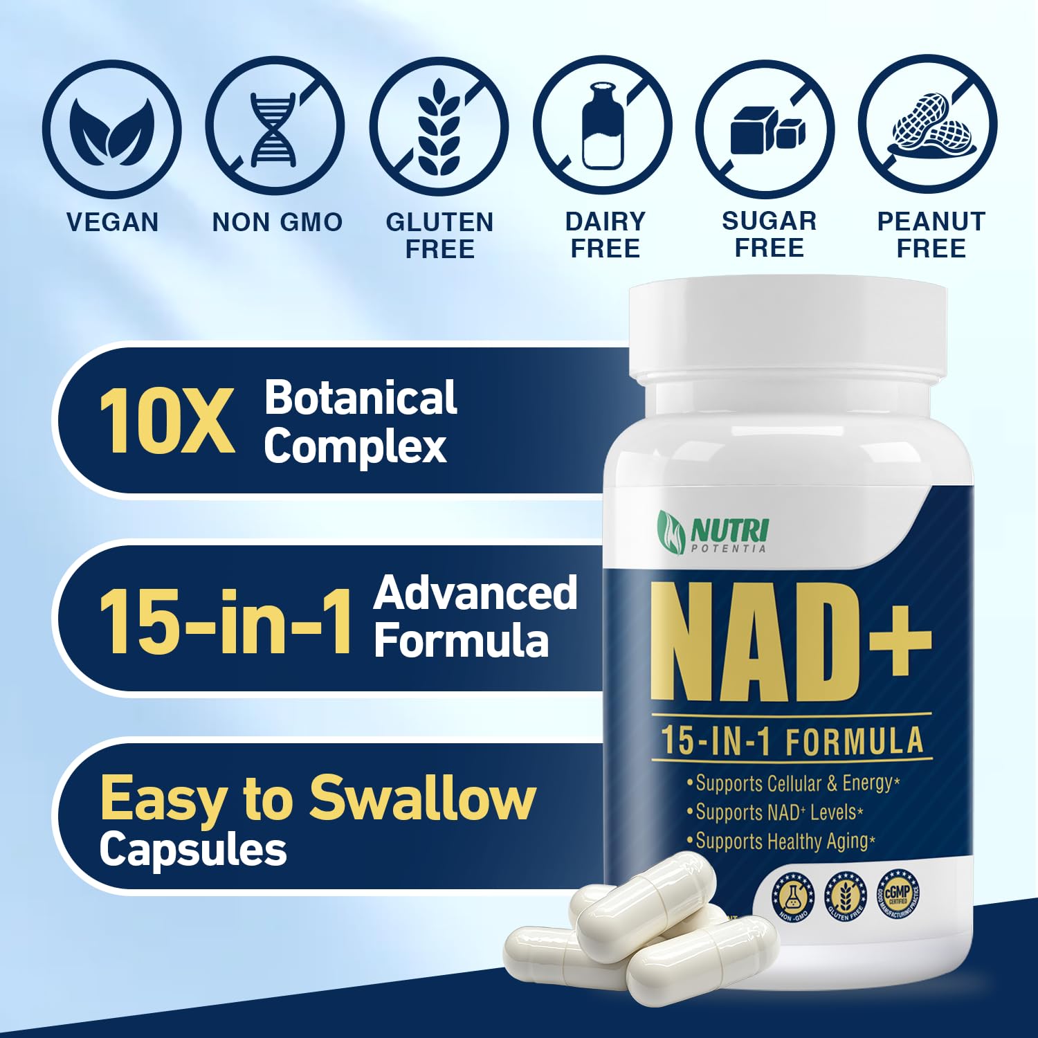 NAD+ Supplement-NMN Upgrade Alternative,NAD Resveratrol Supplement 15-in-1 CoQ10 for Man & Women–Third-Party Tested(Made & Tested in USA).Supports Cellular Energy,Healthy Aging-Non-GMO - 60 Capsules NUTRI POTENTIA uk supplements