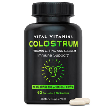 Vital Vitamins Colostrum Supplement - Vitamin C, Zinc, & Selenium - from First Milking - Standardized to Contain 10% IgG Immunoglobulins - Grass-Fed American Cows - 60 Capsules Vital Vitamins uk supplements