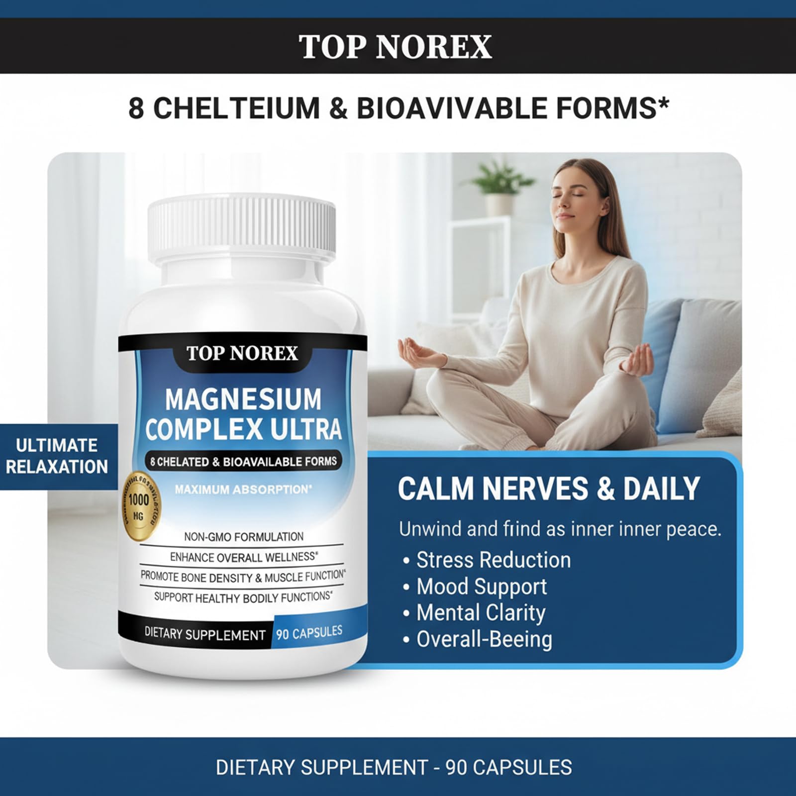 Top Norex Magnesium Complex Ultra - 8 Elemental 1000mg Magnesium Blend, Easy Absorption, 90 Capsules (1) Top Norex uk supplements
