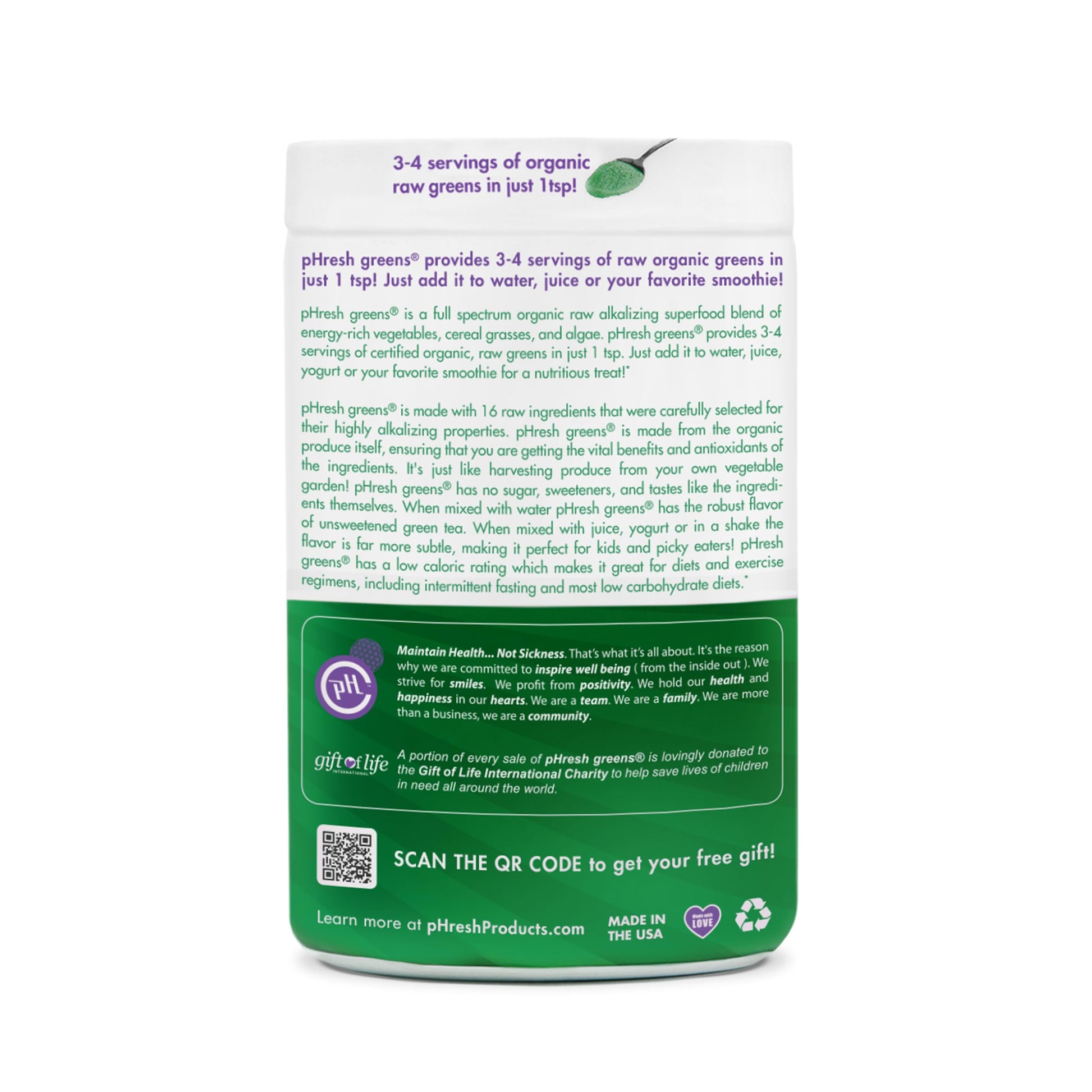 pHresh - Greens Raw Alkalizing Superfood Greens Powder - 2 Month Supply - Vegan, Kosher, Gluten Free - Natural Enzymes, Nutrients - Approved for Intermittent Fasting - 10 oz Phresh Products uk supplements