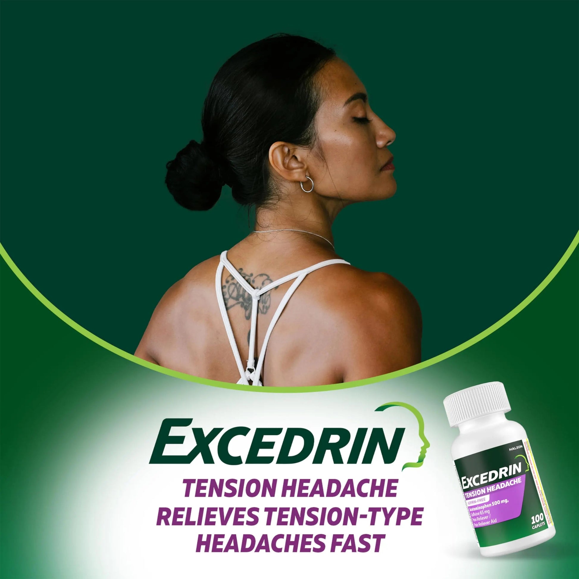 Excedrin Tension Headache Relief Caplets, Acetaminophen 500mg, Caffeine 65mg, Pain Reliever, Aspirin-Free, 100 Count Excedrin uk supplements