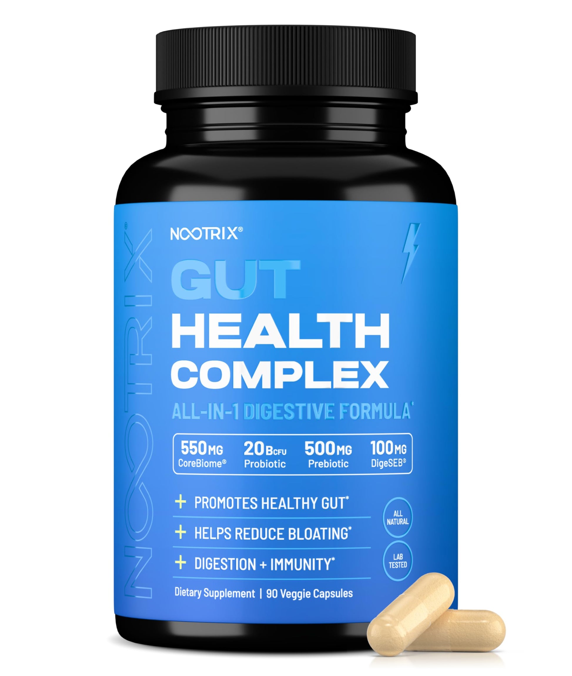 Nootrix Health Complex Supplement | Probiotics for Gut Health, Colon Cleanse & Bloating Relief | Promotes Healthy Digestion | Digestive Enzymes, Postbiotics & Prebiotics | 90 Capsules Nootrix uk supplements