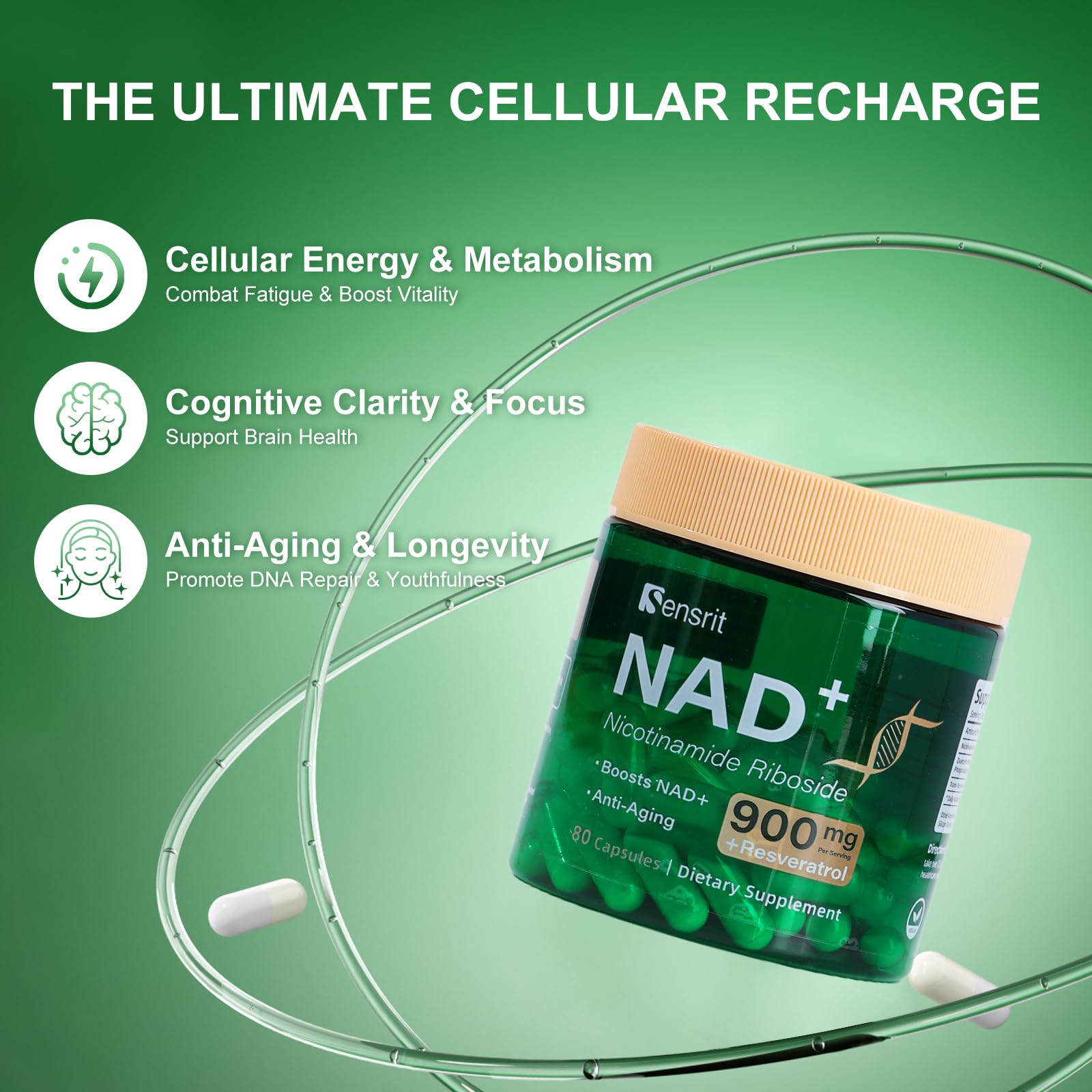 Sensrit NAD+ Supplement with Nicotinamide Riboside & Resveratrol | Cellular Energy & Mental Clarity Support | 40 Servings | Vegan, Non-GMO, Gluten Free Sensrit uk supplements