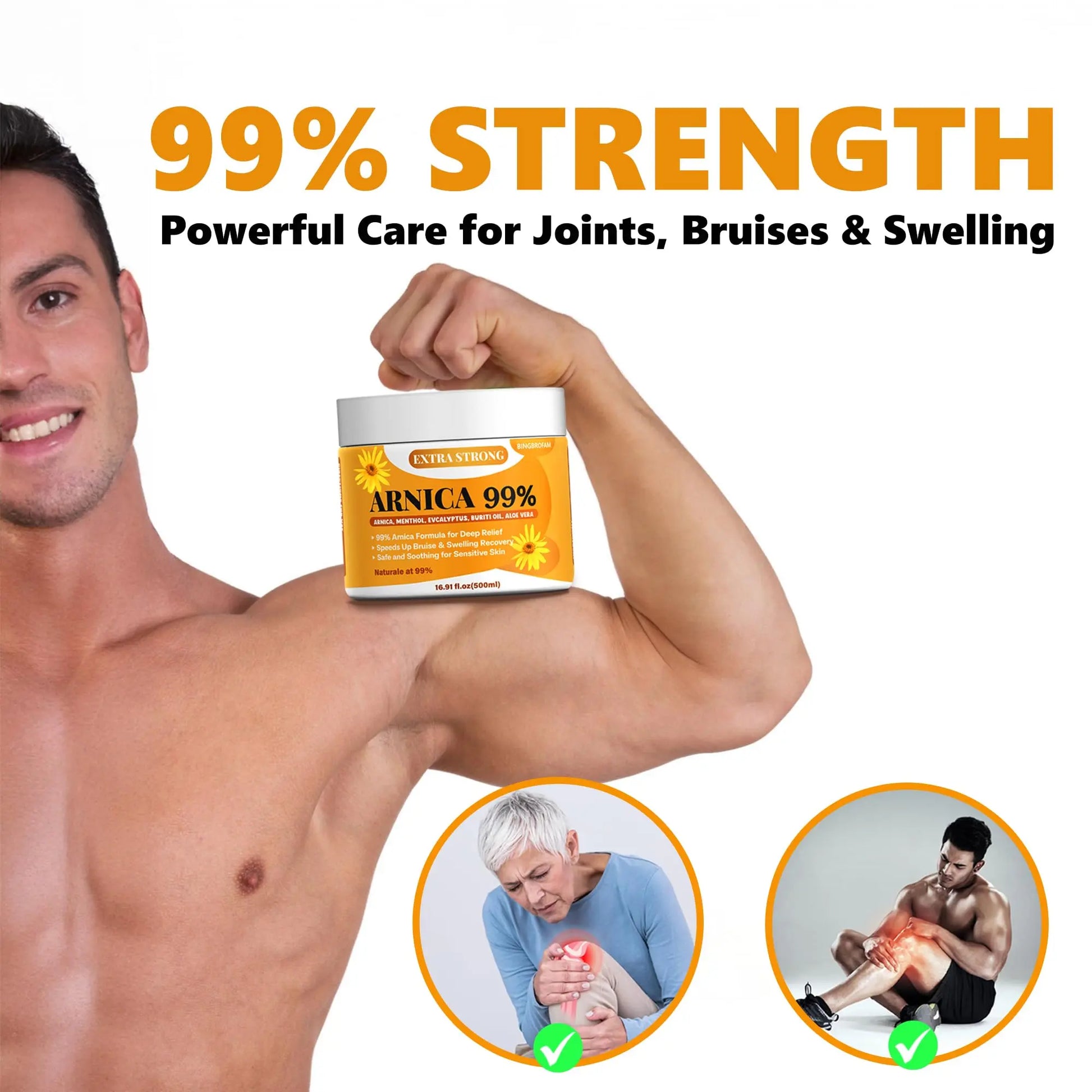 Bingbrofam Arnica Cream 99% Extra Strength Gel Pain Relief for Fast Healing Thin Skin, Seniors Bruises with Menthol, Swelling, Soothing Massage, 16.9 Oz Bingbrofam uk supplements
