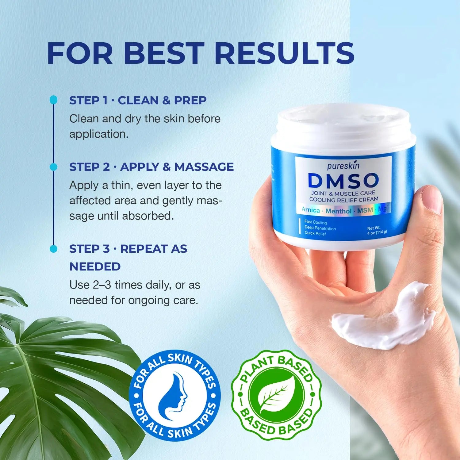 PURESKIN DMSO Relief Cream – Pharmaceutical Grade Fast-Absorbing Cooling Formula for Active Lifestyles – Lightweight Cream with Arnica, MSM, Magnesium, Menthol & Aloe, 4 oz PURESKIN uk supplements