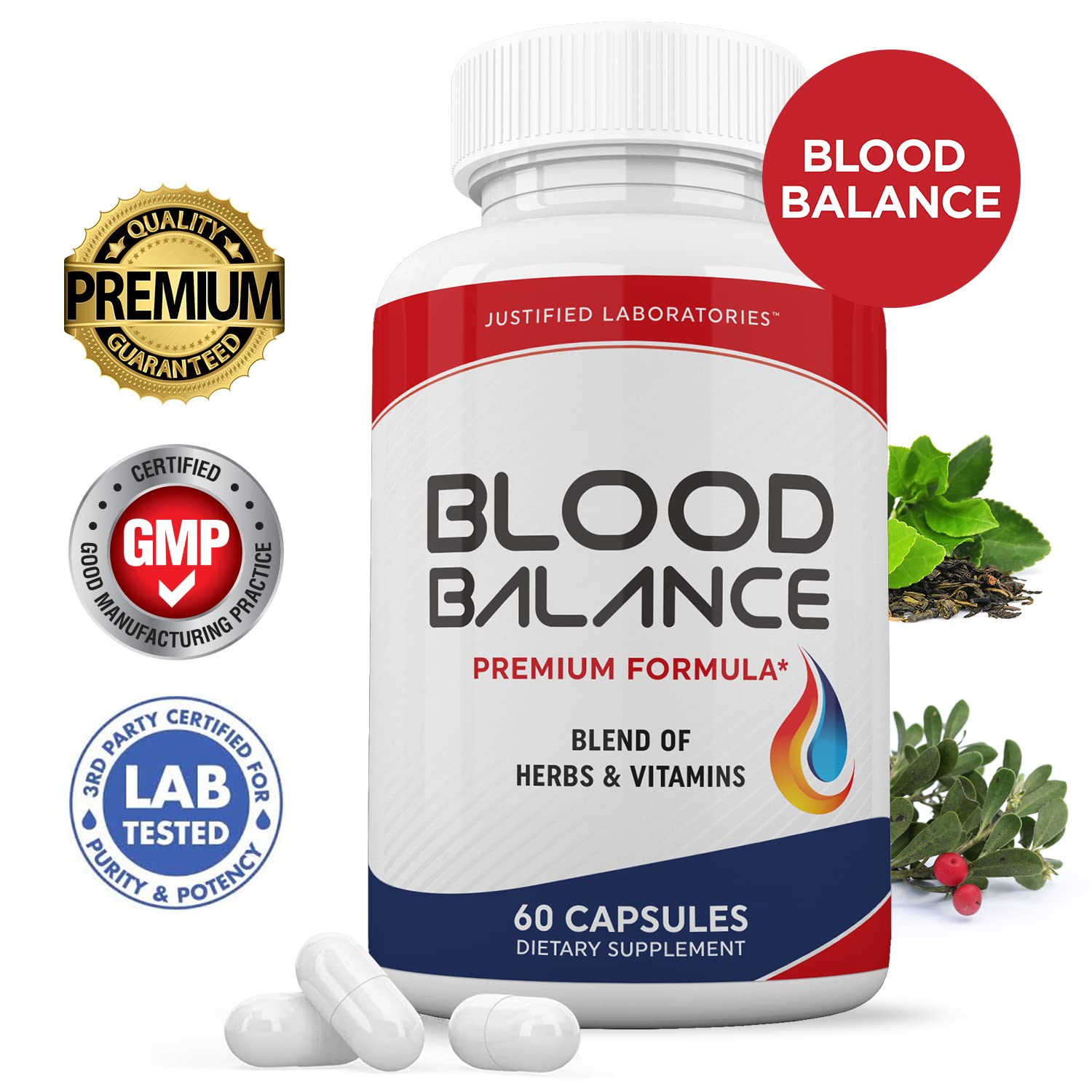 Blood Balance Advanced Formula 620MG Formula Supplement Pills 60 Capsules Justified Laboratories uk supplements