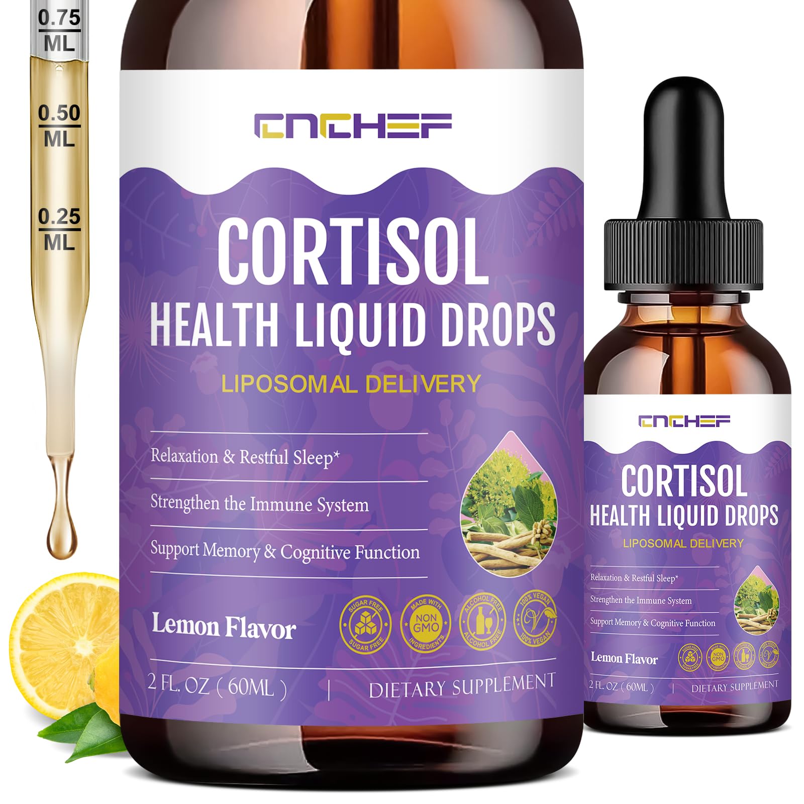 Cortisol Supplement Liquid Drops, Hormone Balance for Women Men Cortisol Detox with Magnesium Glycinate, L-Theanine, Rhodiola Rosea, Ashwagandha, Phosphatidylserine, Mood Focus, Sleep Support, 2 Fl Oz CNCHEF uk supplements