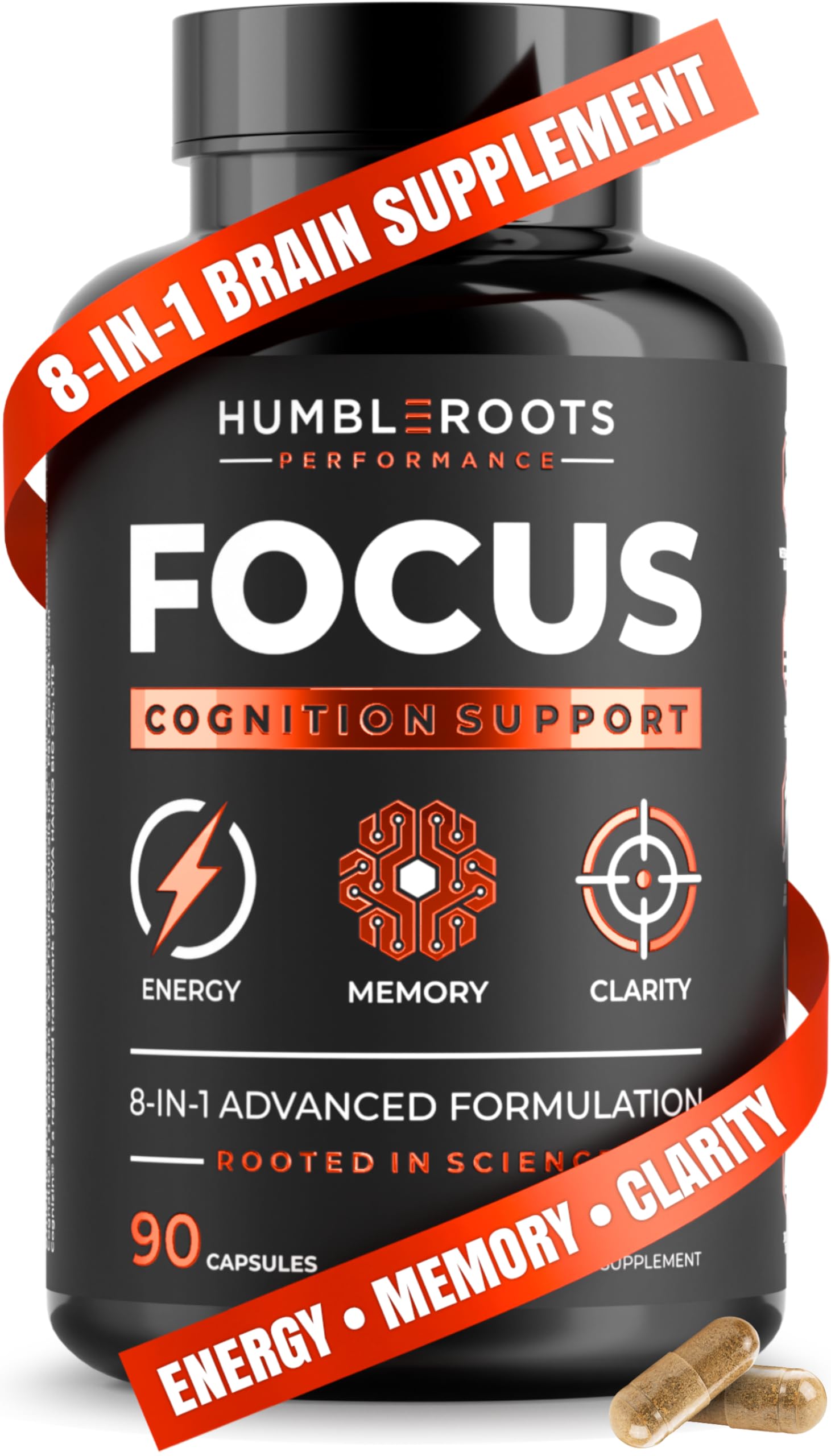 Advanced Nootropic Brain Supplement for Energy, Memory, & Focus | Lion's Mane, Caffeine, L-Theanine, and 5 Additional All-Natural Ingredients to Improve Cognitive Health (90 Capsules) HUMBLEROOTS PERFORMANCE uk supplements