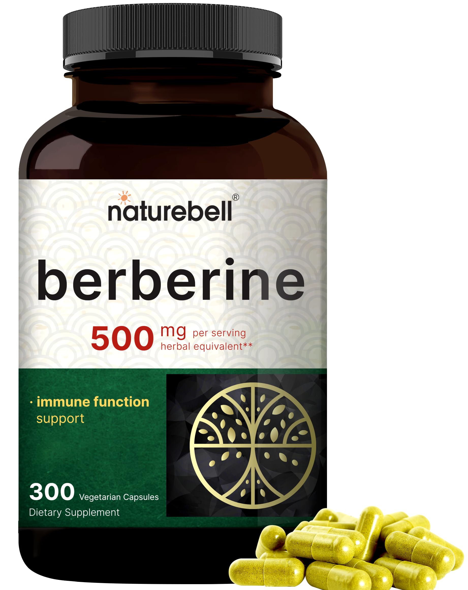 Berberine Supplement 500mg | 300 Veggie Capsules, 97% Pure Berberine HCL – 5:1 Root NatureBell uk supplements