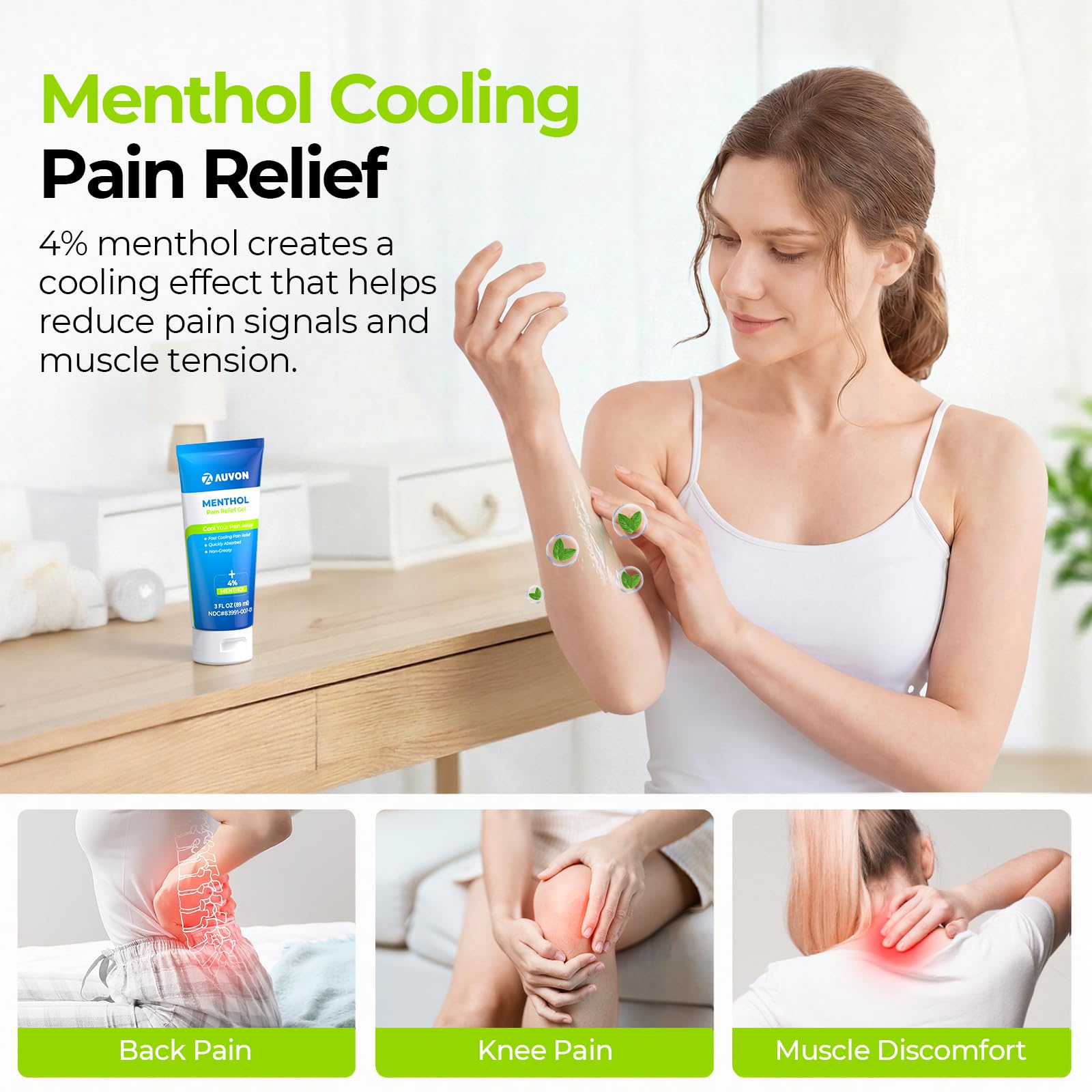 AUVON Menthol Pain Relief Gel for Chronic Joint & Back Pain, Arthritis Pain Reliever for Muscle Pain Relief, Fast-Acting Menthol Cooling Gel Soothes Knee, Hip, Shoulder, Neck Pain, 3 FL OZ Per Pack AUVON uk supplements
