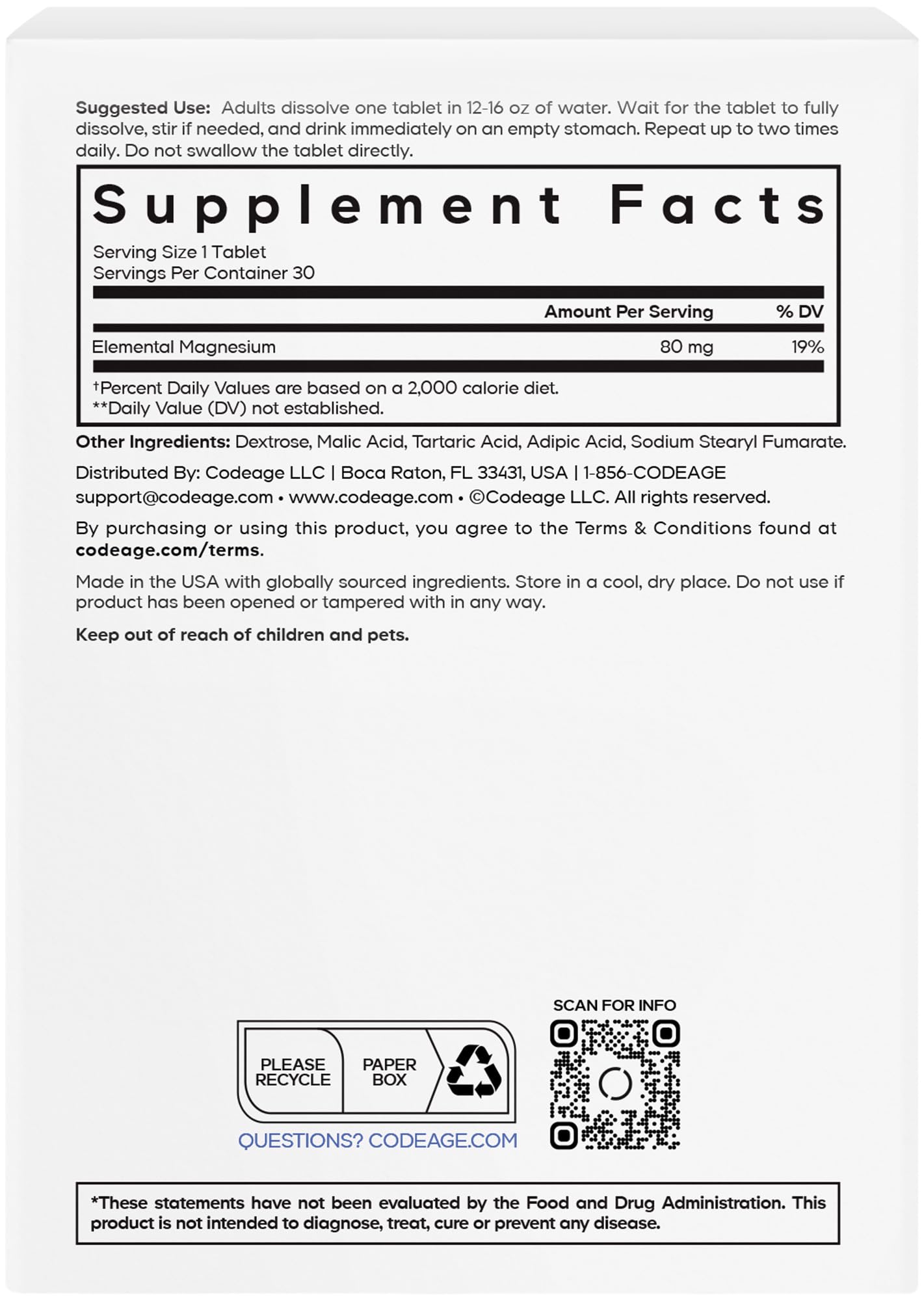 Codeage Molecular Hydrogen Supplement - Fast-Dissolving 12 PPM Hydrogen Water Tablets with Elemental Magnesium - Hydration Tablet Body Function - Unflavored, Vegan, Non-GMO, Gluten-Free - 30 Tablets Codeage uk supplements