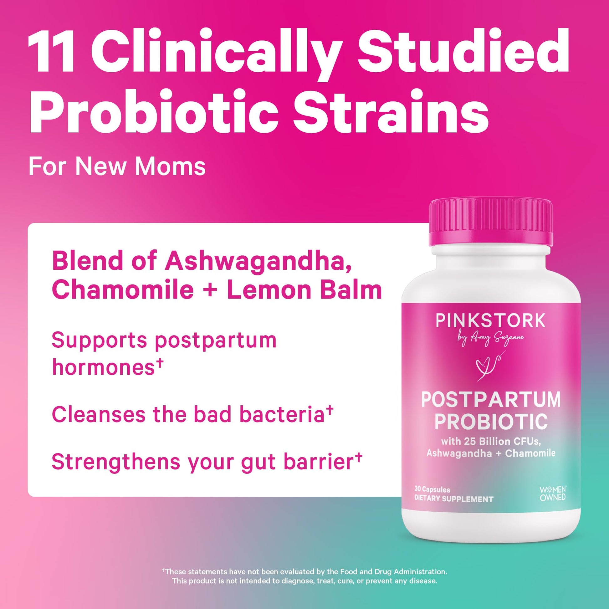 Pink Stork Probiotics for Postnatal Women - 30 Billion CFUS with Ashwagandha and Chamomile, Postpartum Essentials for Hormone Balance, Mood Support, Gut Health, Digestive Wellness, 30 Capsules Pink Stork uk supplements