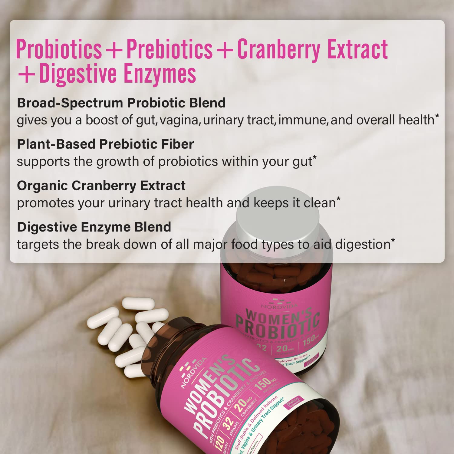 NordVida Women's Probiotic, 120 Billion & 32 Strains, Shelf Stable Probiotic for Gut Nordvida uk supplements