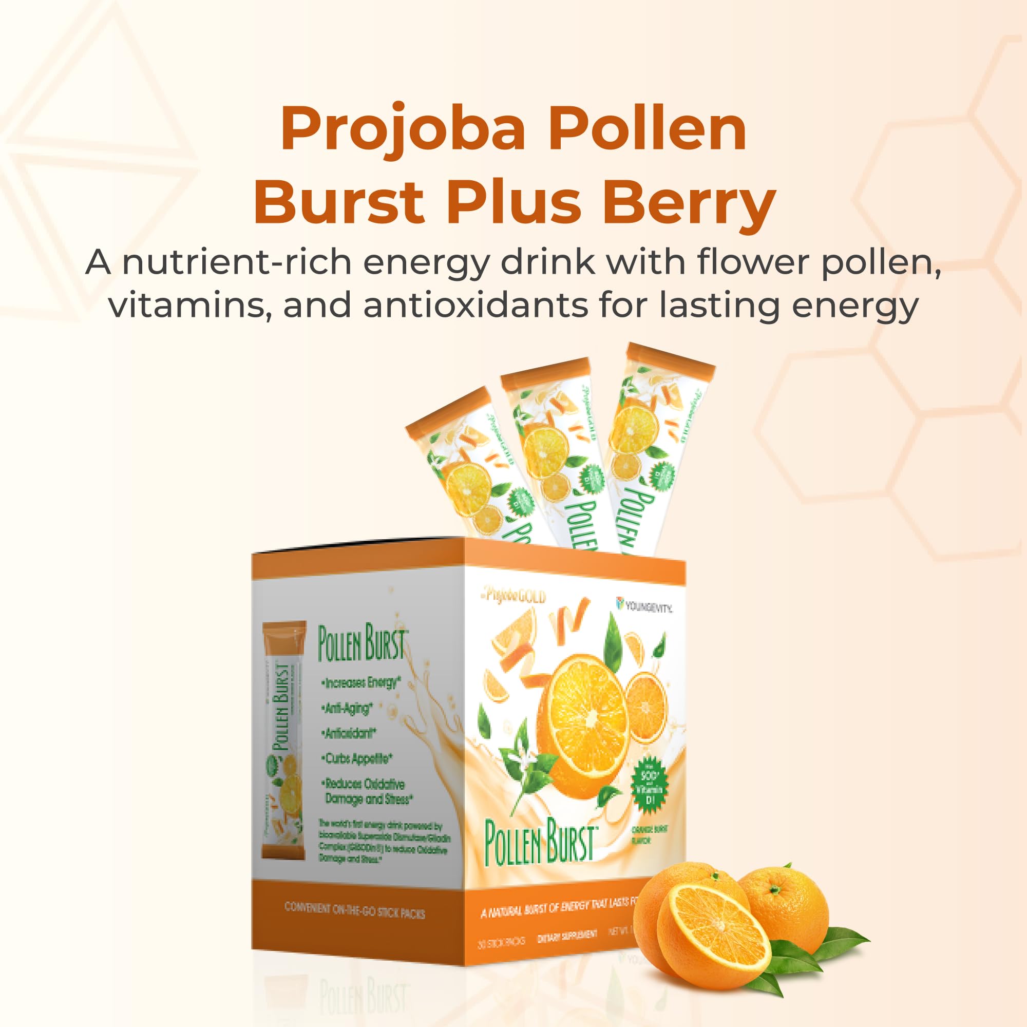 Youngevity ProJoba Pollen Burst™ - Clean Natural Energy Supplement w/Green Tea, Pollen Extract, GliSODin® - Increase Focus, Brain Boost, Endurance, Mental Clarity (30 Sticks) Youngevity uk supplements