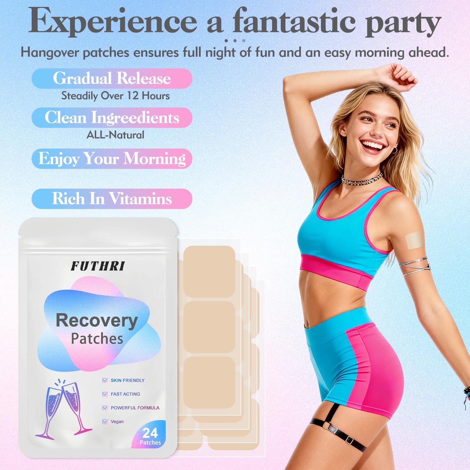 FUTHRI Recovery Patch 24 Pack: Wake Up Refreshed with Natural Ingredients - Waterproof & Skin-Friendly - Pre-Drink Patch for Festivals & Nights Out FUTHRI uk supplements