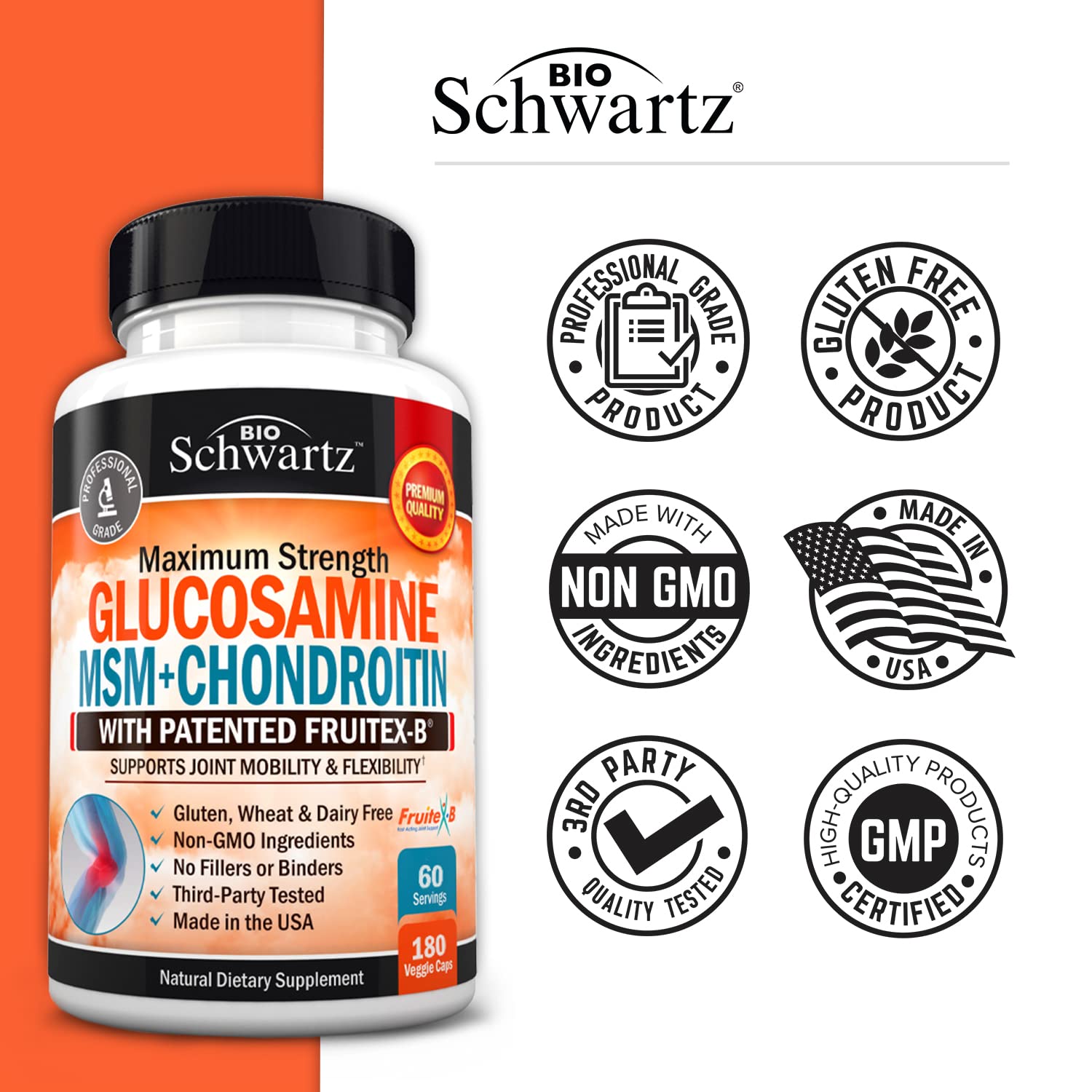 Glucosamine Chondroitin MSM 2110mg - Joint Support Supplement with Turmeric BioSchwartz uk supplements