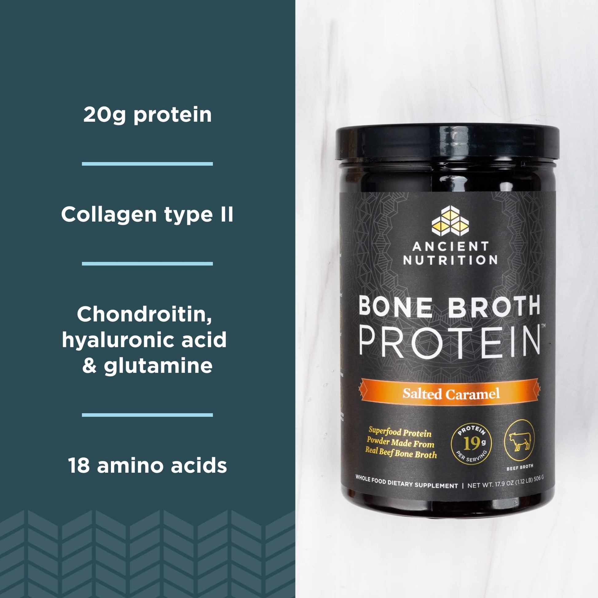 Ancient Nutrition Bone Broth Protein Powder, Salted Caramel, 19g Protein per Serving Ancient Nutrition uk supplements