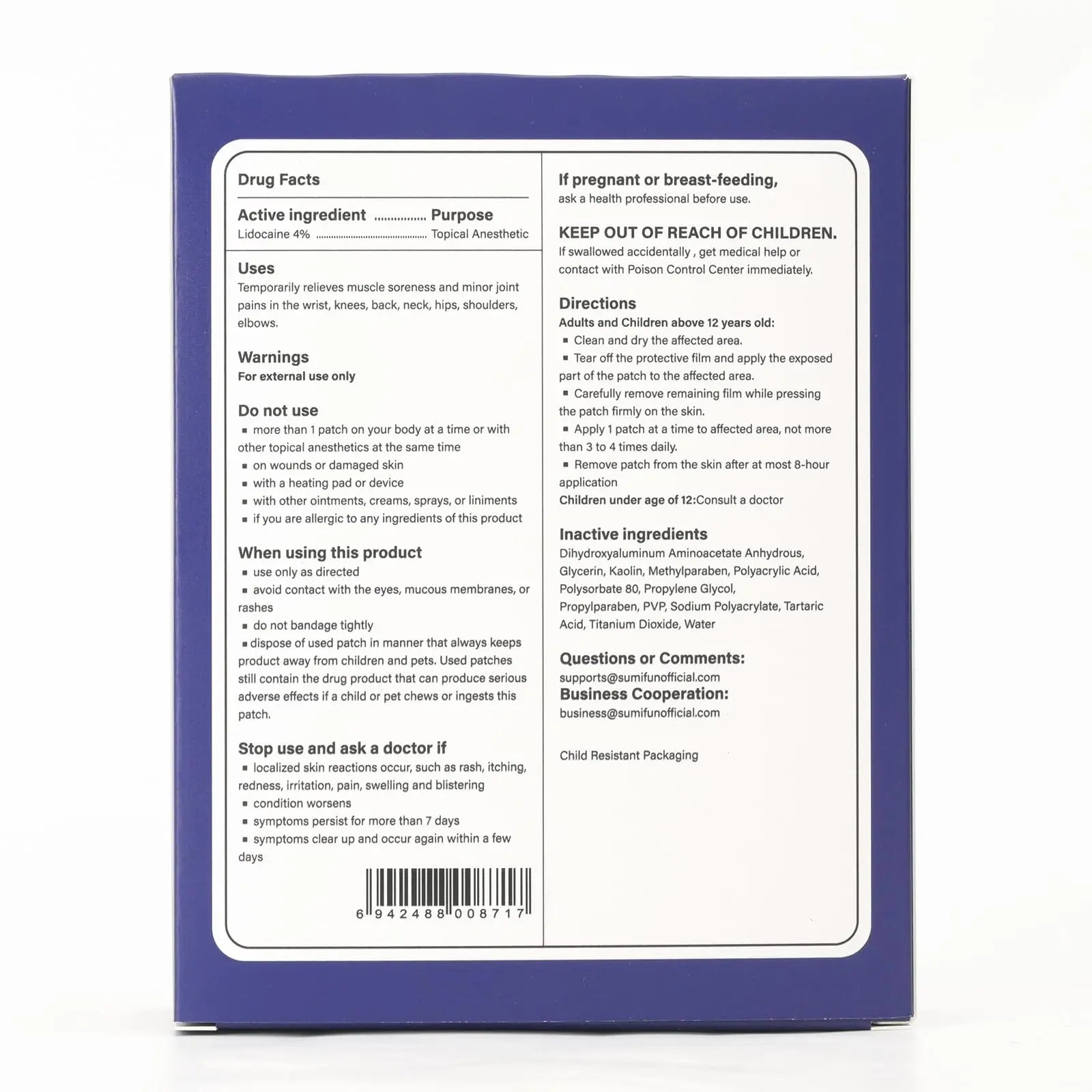 Sumifun 4% Lidocaine XL Pain Patches | Extra Large 4.72"x7.87" for Full Back & Thigh Coverage | Maximum Strength OTC Numbing | 8-Hour Medical Adhesion (X-Large, Count, 9) Sumifun uk supplements