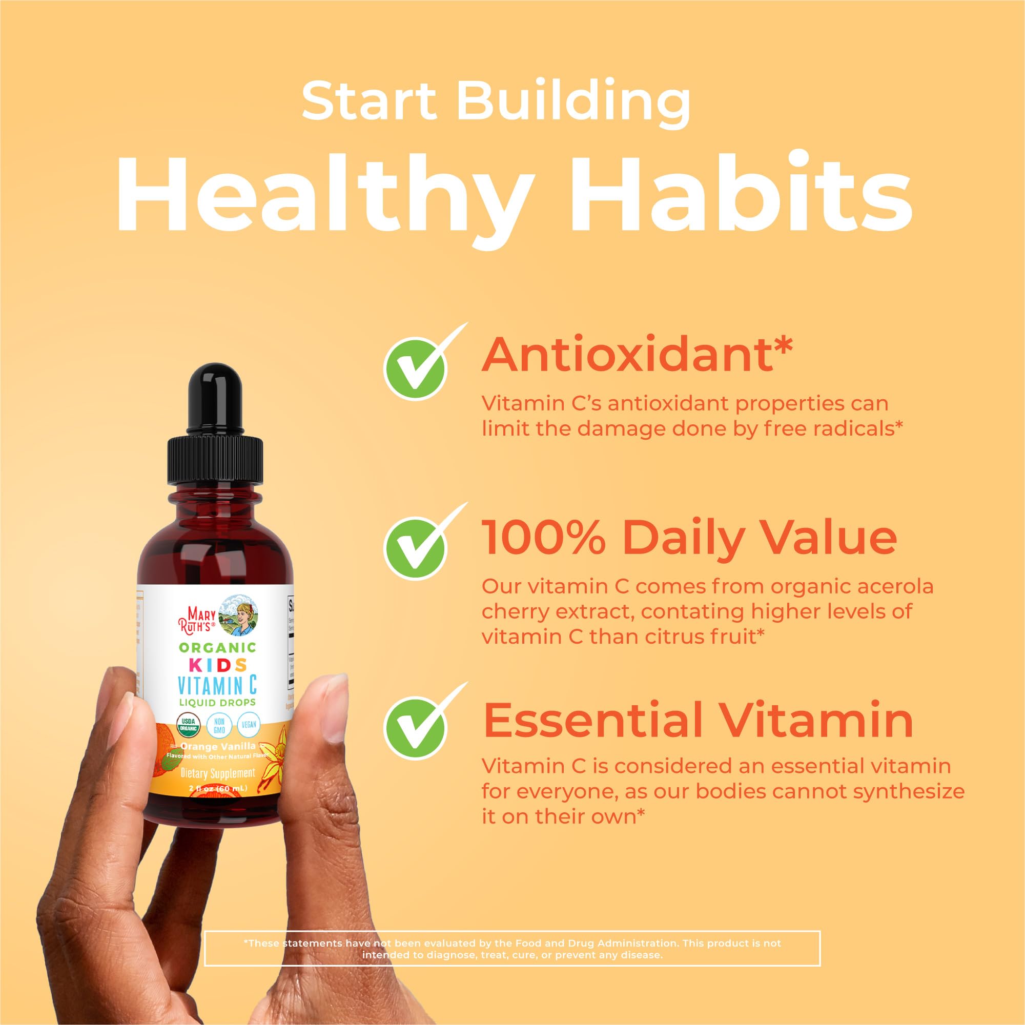 MaryRuth Organics USDA Kids Vitamin C Drops | Vegan Immune Support Supplement for Ages 4-13 | Immune Support & Overall Health | Vitamin C from Organic Acerola Fruit Extract | 2oz MARYRUTH'S uk supplements