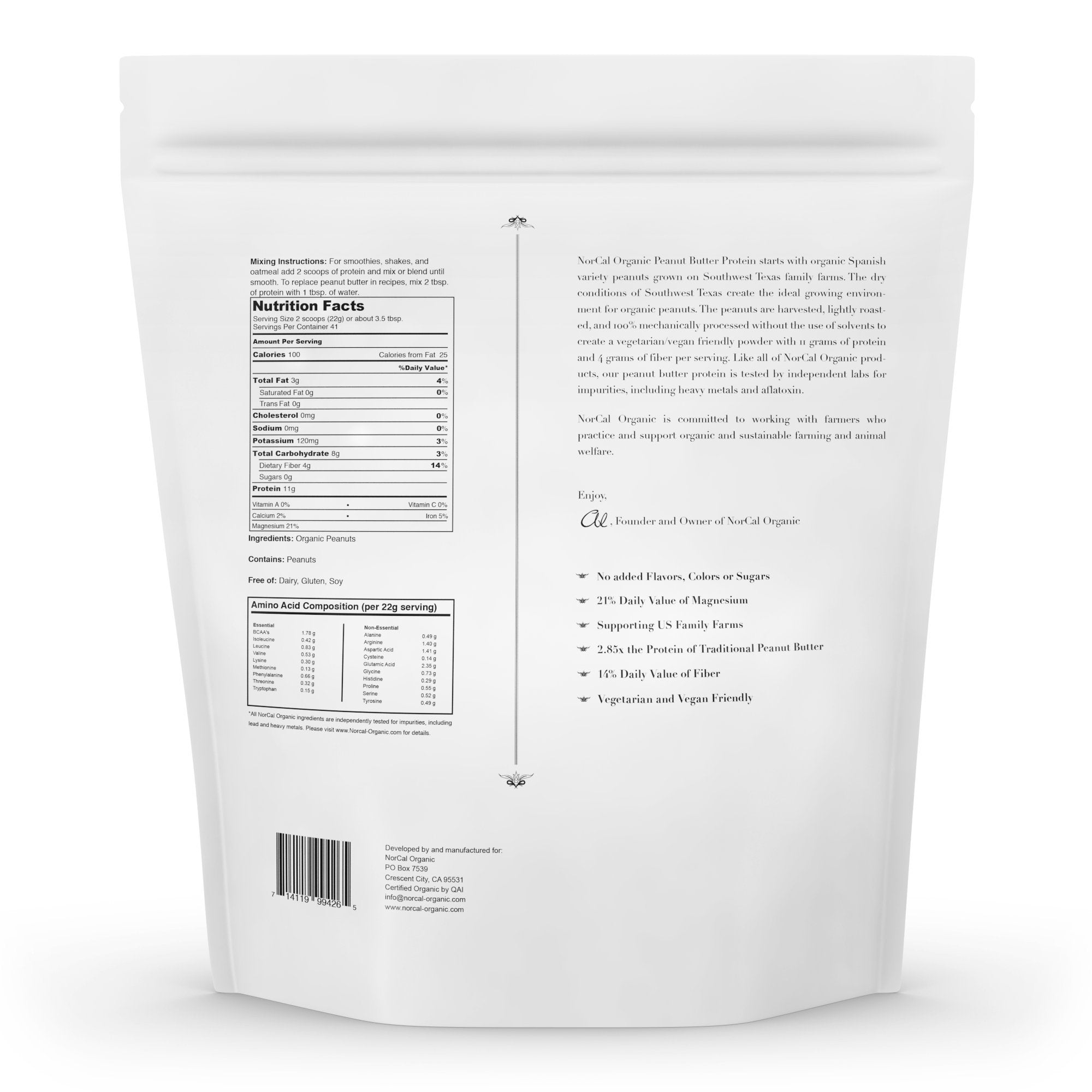 Norcal Organic Peanut Butter Protein Powder - 2lb | Vegan, Low-Cal, 11g Protein NorCal Organic uk supplements
