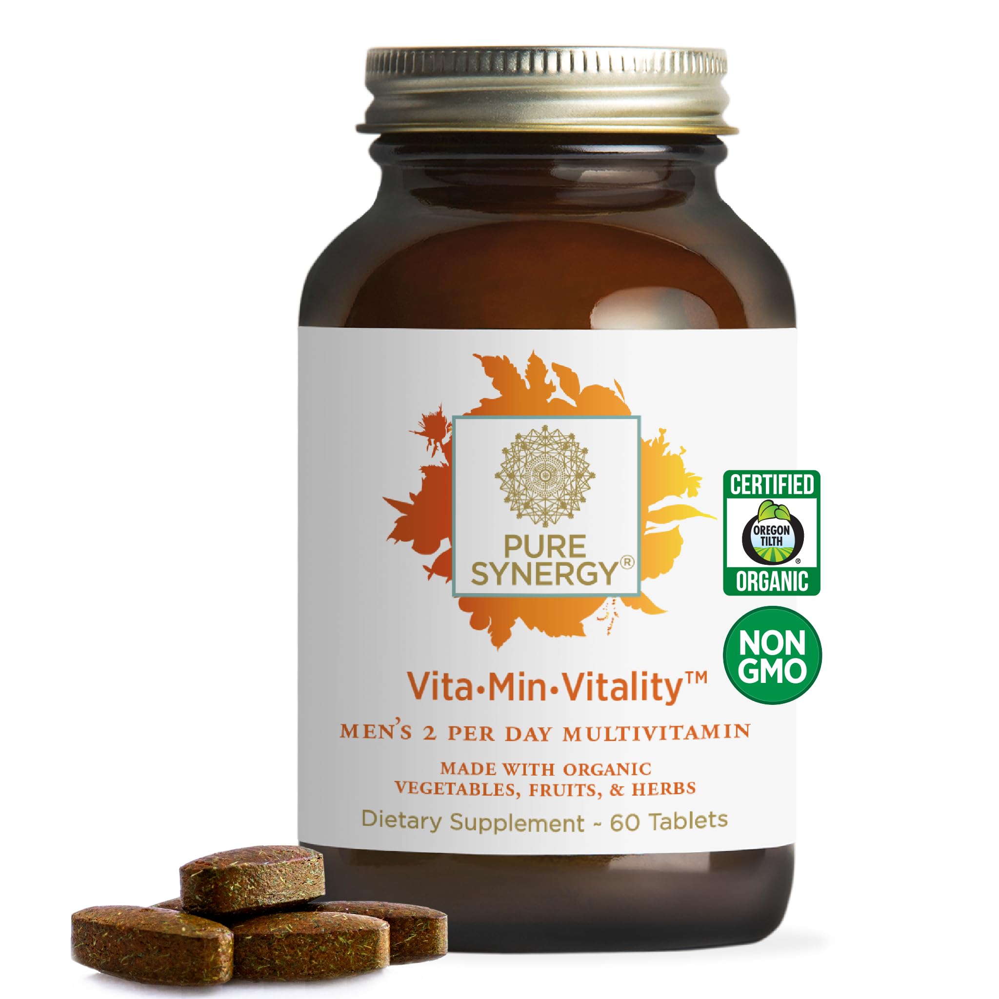 PURE SYNERGY Vita·Min·Vitality | Natural Multivitamin for Men | Men’s Daily Multivitamin Made with Organic Whole Foods | for Energy, Stress, and Immune Support (60 Tablets) PURE SYNERGY uk supplements