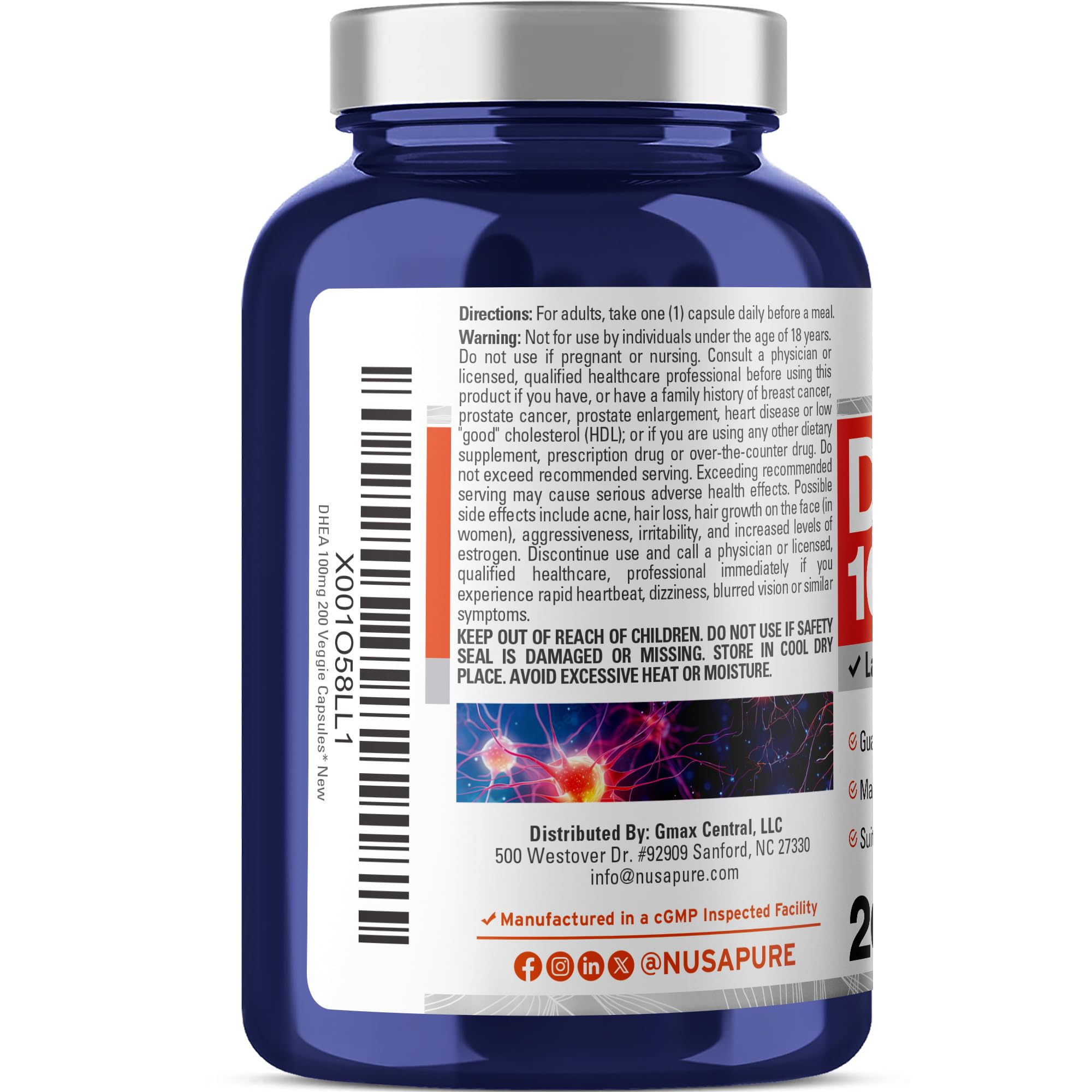 NusaPure DHEA 100mg 200 Veggie Capsules (Vegetarian, Non-GMO) NusaPure uk supplements