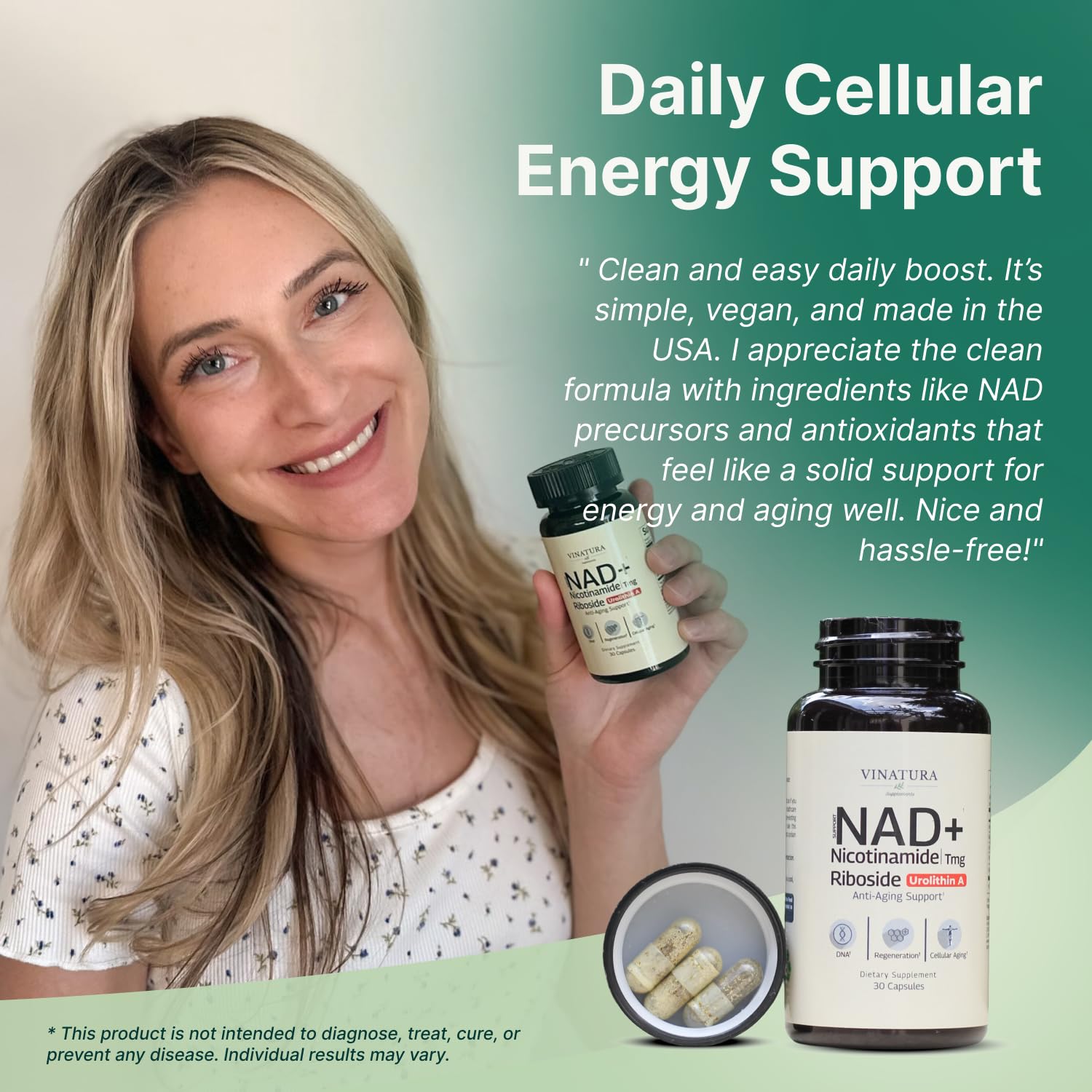 VINATURA NAD Supplement, Nicotinamide Riboside with Resveratrol - Advanced NAD+ Supplement with TMG and Urolithin A, for Women and Men - 30 Vegan Capsules VINATURA uk supplements