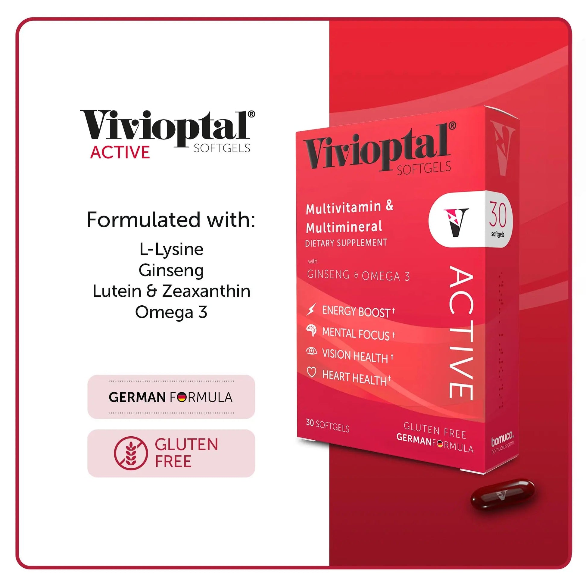 Vivioptal Active, 30 Softgels, Ginseng & Omega 3, Multivitamin & Multimineral, Gluten Free, German Formula Vivioptal Vitamins uk supplements