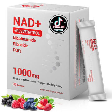 NAD Supplement 1000mg with Resveratrol Pure Organic Liquid Packets - Nicotinamide Riboside Supplements with PQQ - Liposomal NAD+ Berry Flavor Drink - Cellular Energy & Anti-Aging Support, 30 Packs YYURAURB uk supplements