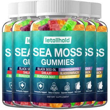 Sea Moss Gummies - Irish Sea Moss Gummies Advanced for Adults with Ashwagandha Bladderwrack & Burdock Root for Supports Immune，Energy - 60 Vegan Gummy,5PCS letollhold uk supplements