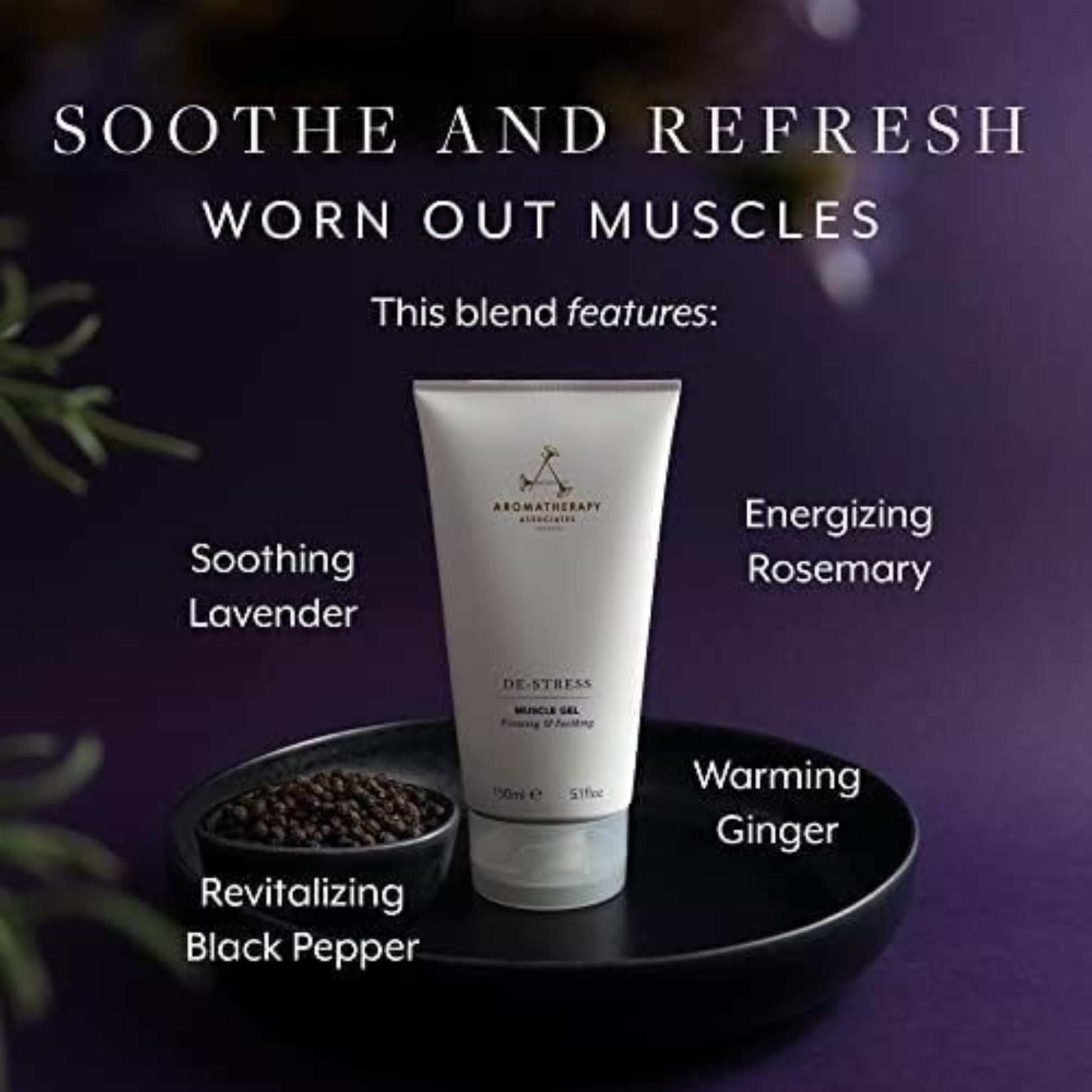Aromatherapy Associates De-Stress Muscle Gel, Cooling & Warming Massage Gel with Ginger, Black Pepper & Rosemary Essential Oils for Daily Tension & Post-Activity Comfort, 5.07 oz Aromatherapy Associates uk supplements