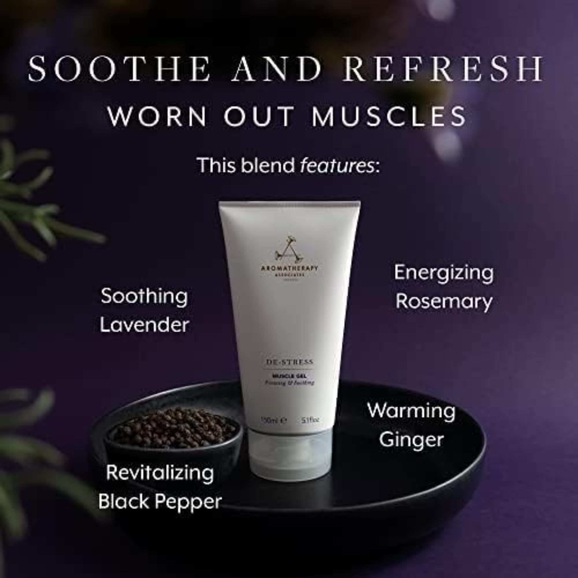 Aromatherapy Associates De-Stress Muscle Gel, Cooling & Warming Massage Gel with Ginger, Black Pepper & Rosemary Essential Oils for Daily Tension & Post-Activity Comfort, 5.07 oz Aromatherapy Associates uk supplements