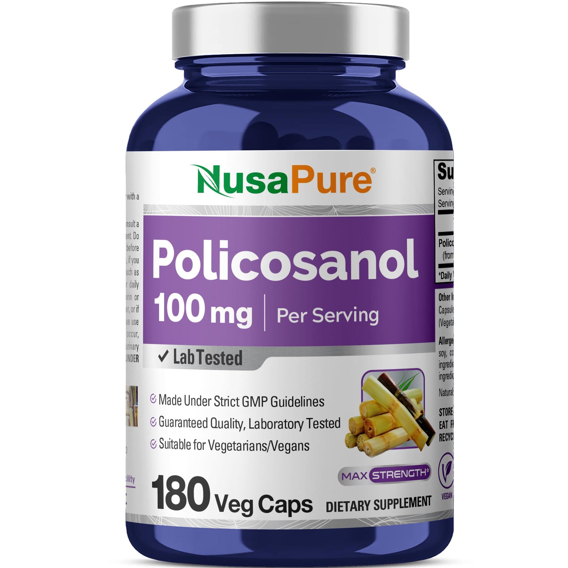NusaPure Policosanol 100mg 180 Veggie Capsules (Vegan, Non-GMO) NusaPure uk supplements
