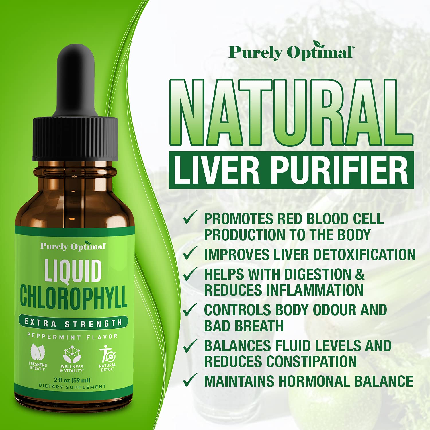 Premium Chlorophyll Liquid Drops - 100% Natural & Gluten Free Liquid Chlorophyll Purely Optimal uk supplements