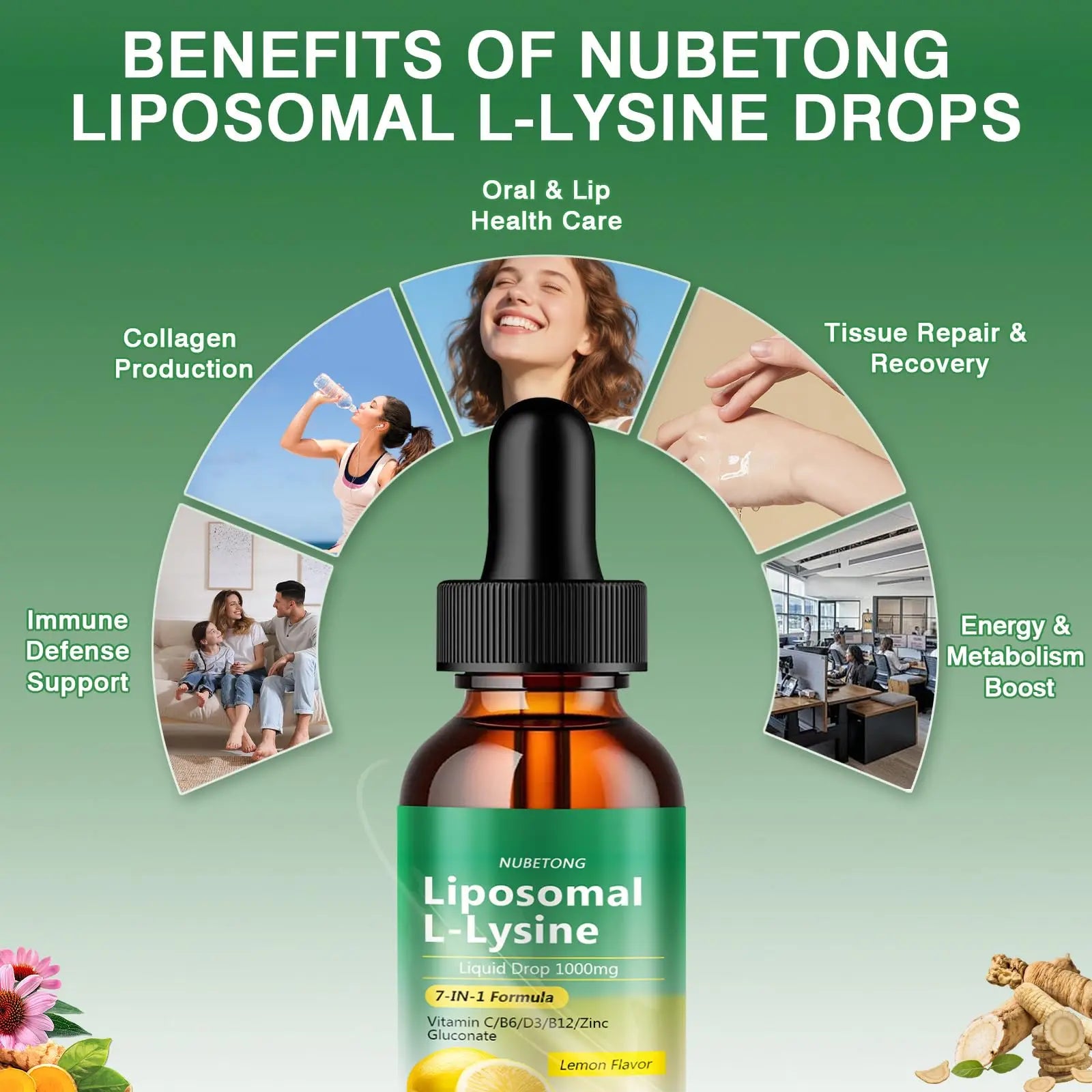 Liposomal L-Lysine 1000mg Liquid Drops, 7-in-1 Lysine Supplement for Adults with Vitamin C/B6/D3/B12 & Zinc Gluconate, Immune Support, Collagen Synthesis & Skin Lip Health, Lemon Flavor, 2 Fl Oz Nubetong uk supplements