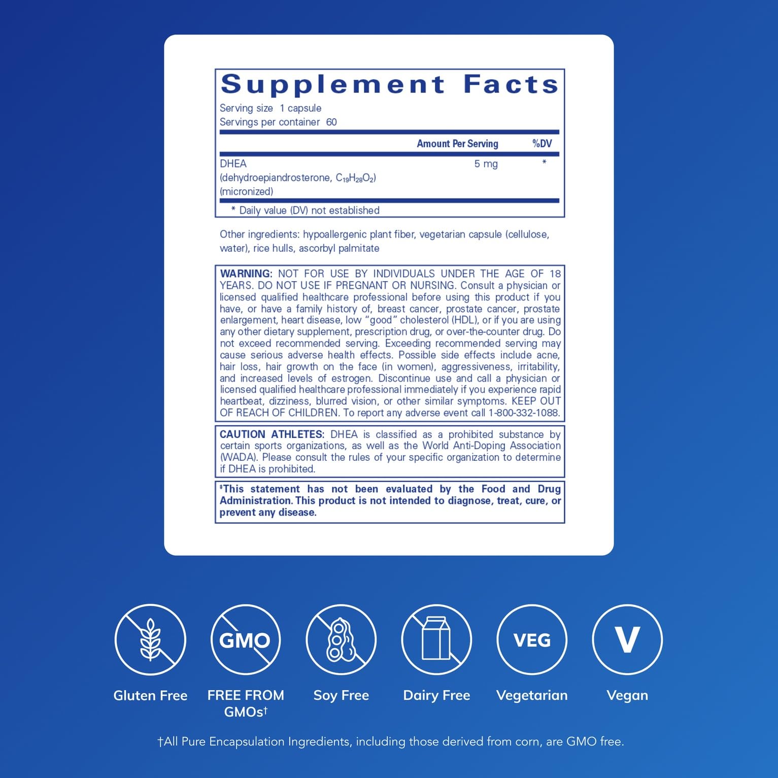 Pure Encapsulations DHEA 5 mg - Immune Support & Hormones Balance* - Micronized DHEA - Gluten Free & Vegan - 60 Capsules Pure Encapsulations uk supplements