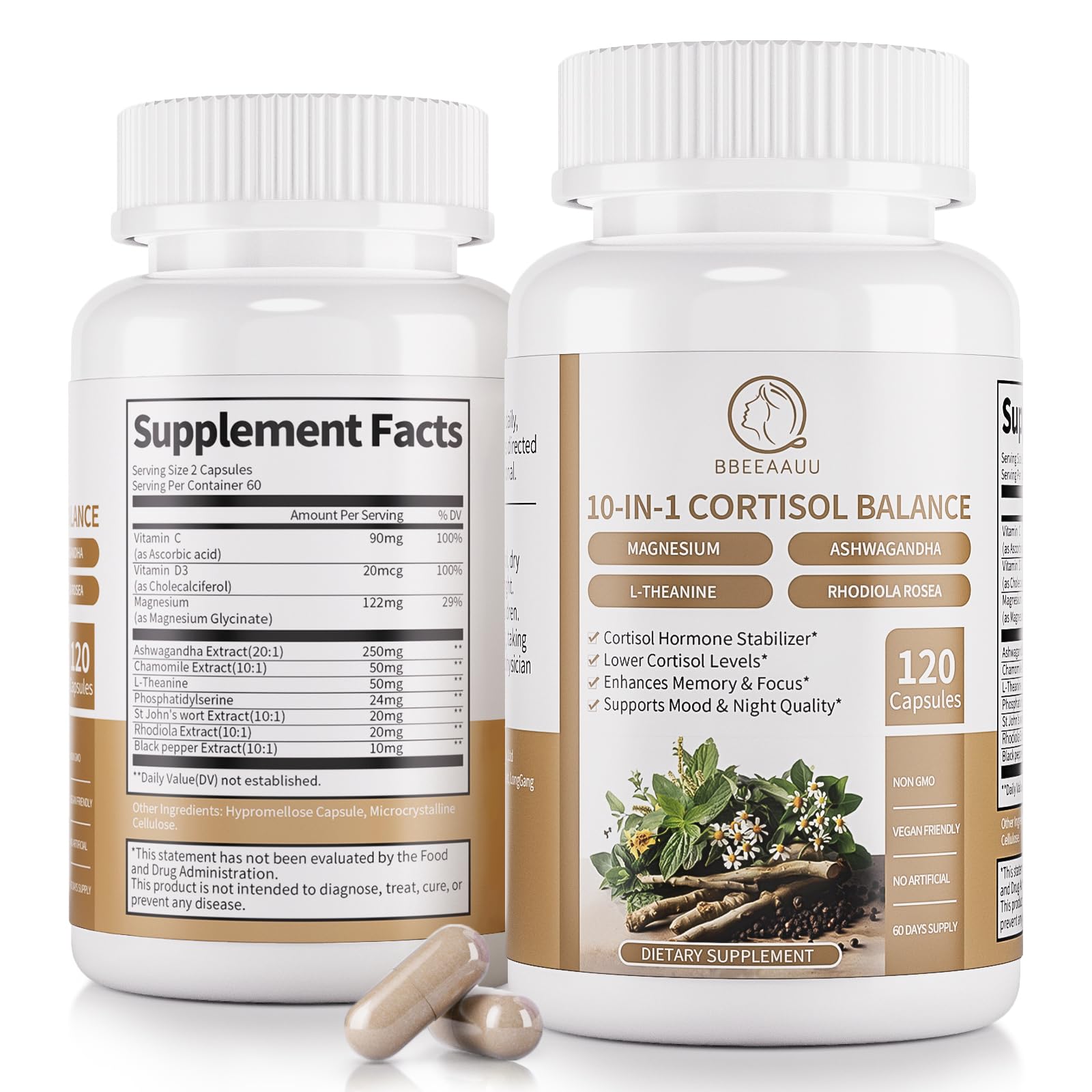 2 Pack Cortisol Supplements for Women & Men - 10-in-1 Cortisol Reducer Manager Detox with Ashwagandha, Magnesium - Lower High Cortisol Levels, Relaxation & Night Support, Non-GMO, 120 Capsules BBEEAAUU uk supplements