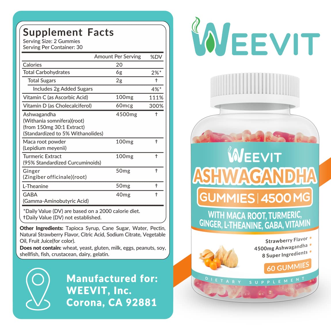 Ashwagandha Gummies 4500mg for Women & Men, Ashwagandha Gummy with Maca Root WEEVIT uk supplements