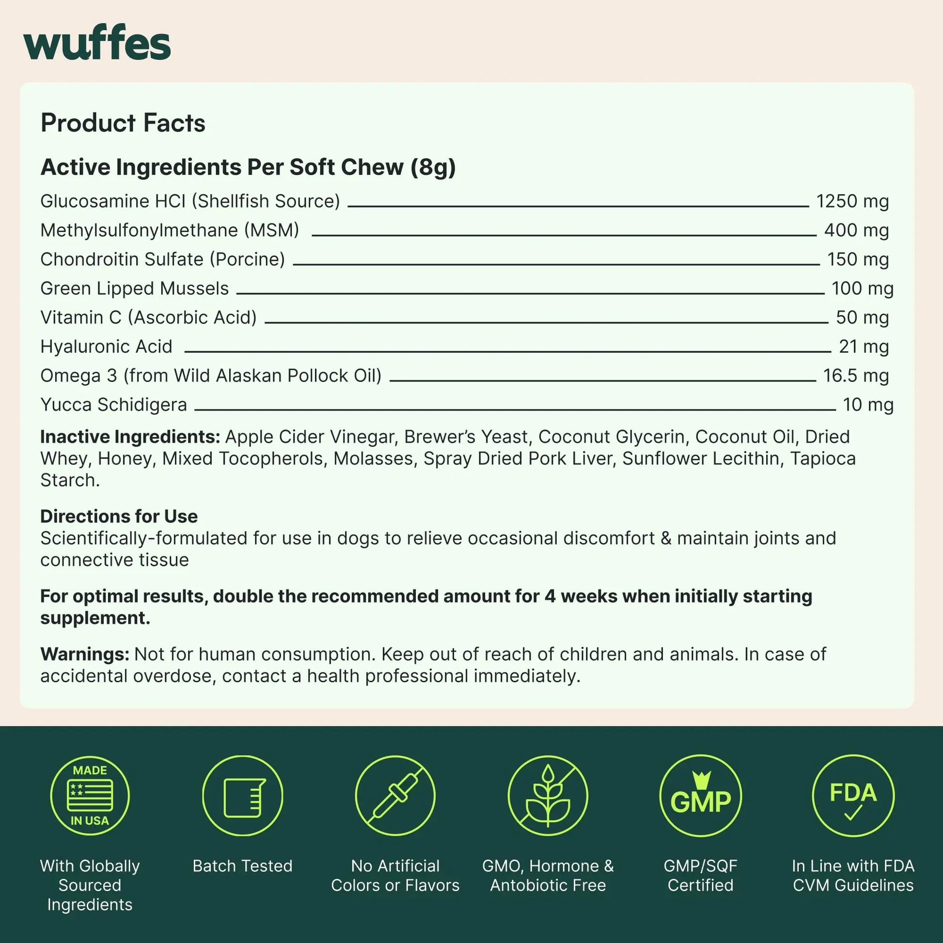 Wuffes Chewable Dog Hip & Joint Supplement - Glucosamine & Chondroitin Chews - Dog Joint Supplements & Vitamins - Extended Joint Care (Large Breed (Over 65 lbs), 60 Chews (Pack of 2)) Wuffes uk supplements