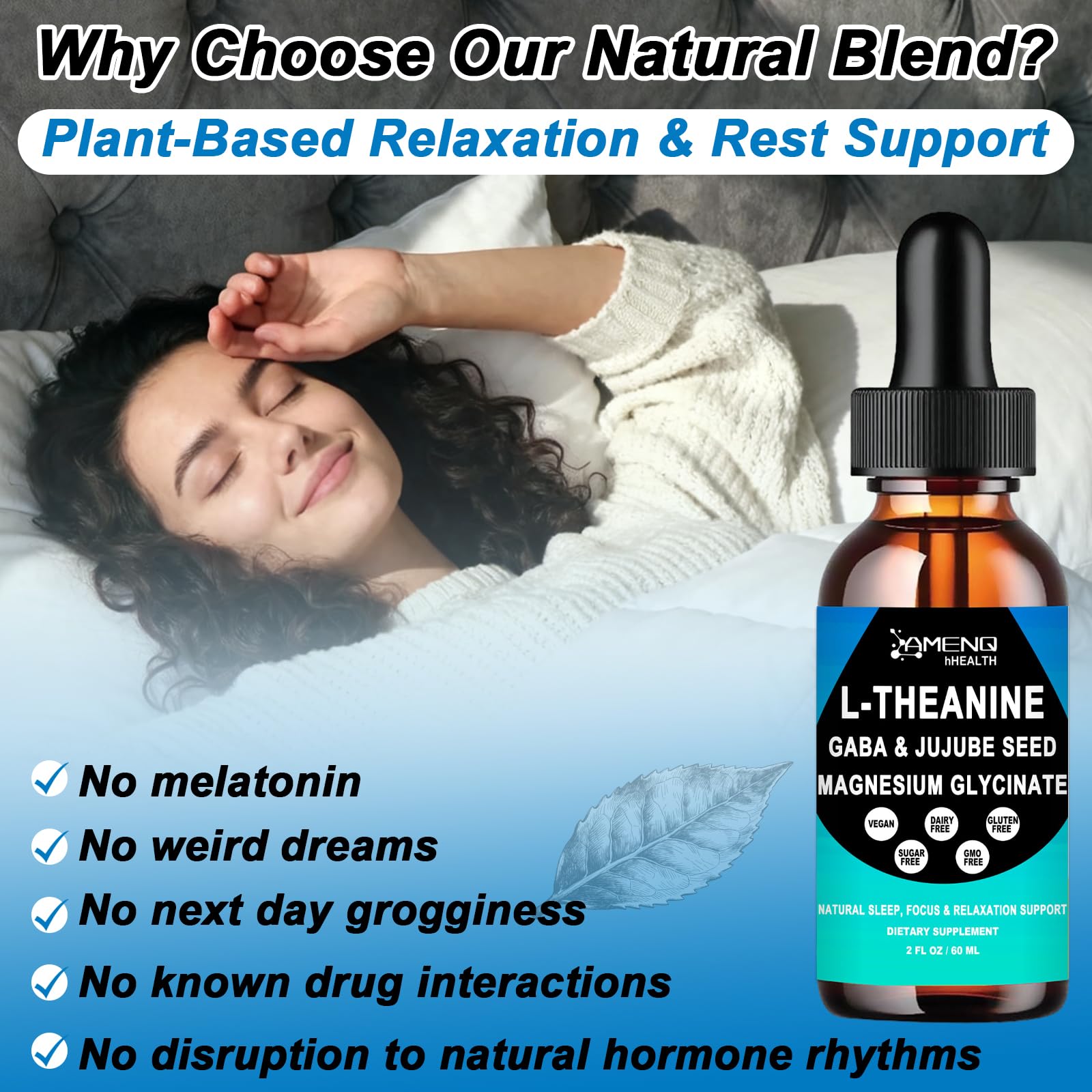 L Theanine Liquid Drops - Double Strength L-Theanine 200mg for Adults & Kids, Fast Absorption Gaba L-Theanine Supplements w. Magnesium & Jujube Seed for Nerve & Sleep, Relaxation & Mood Support丨Vegan AMENQ hHEALTH uk supplements