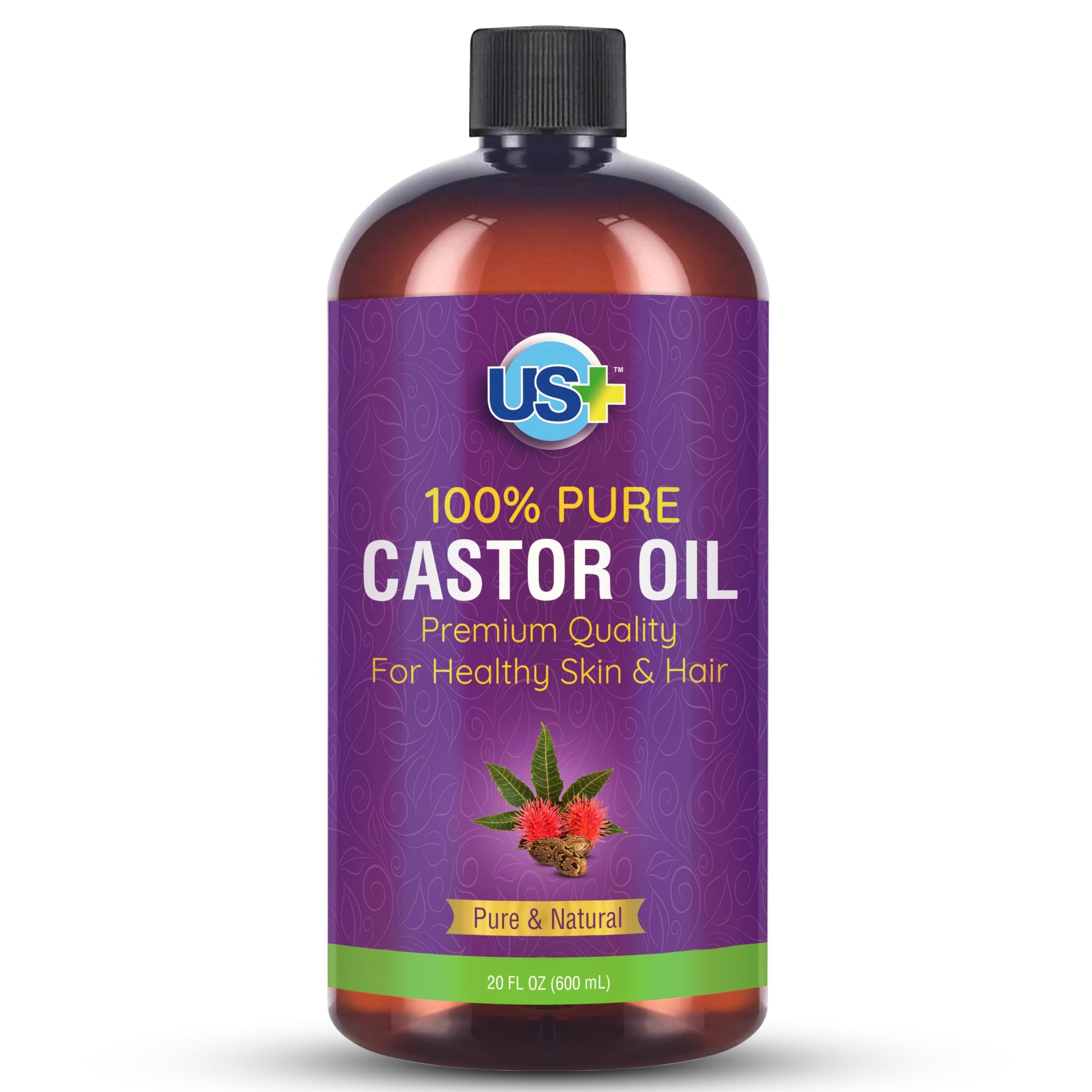 Us+ 20oz 100% Pure Castor Oil - Cold-pressed, Unrefined, Hexane-free - USP Grade - Premium Quality Us+ uk supplements