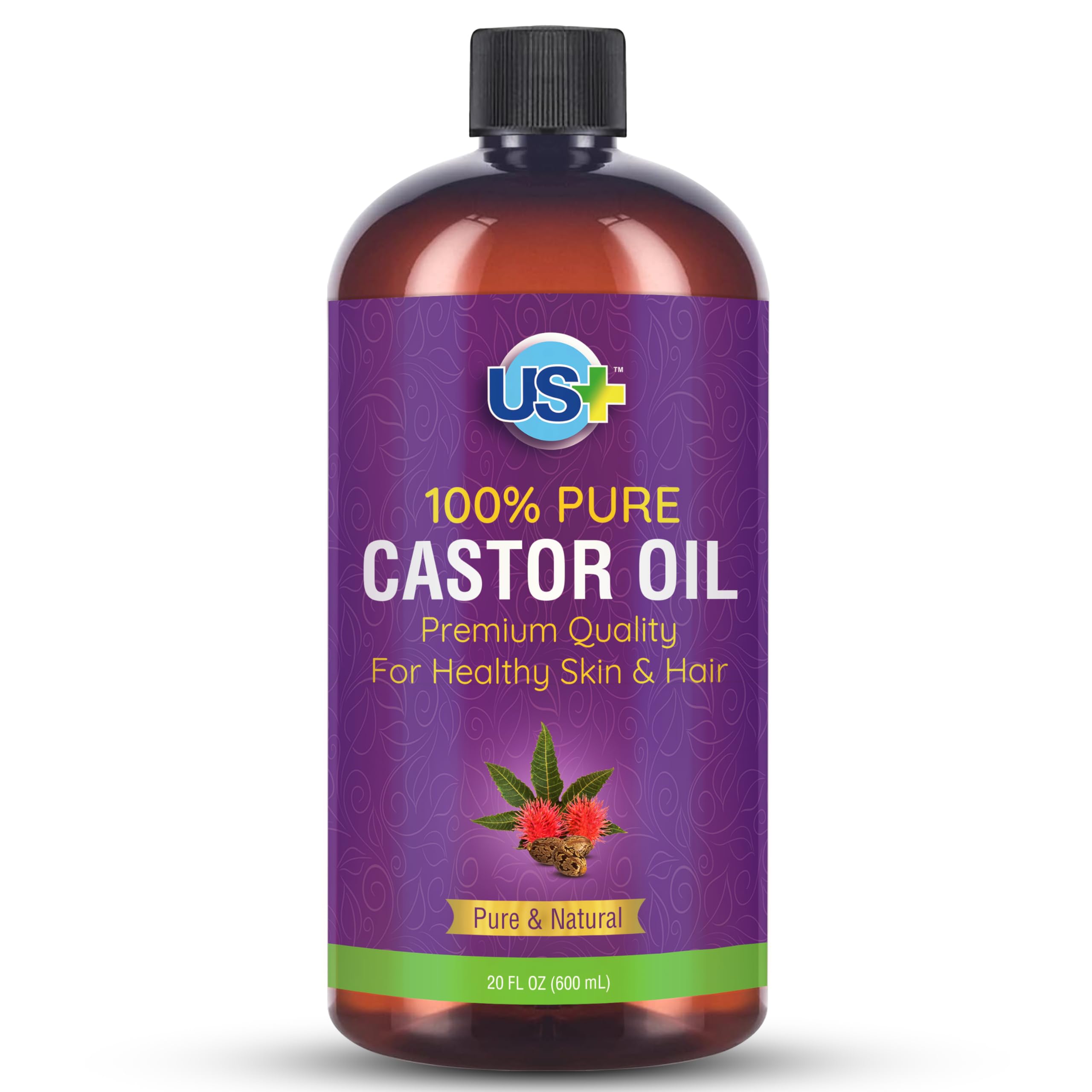 Us+ 20oz 100% Pure Castor Oil - Cold-pressed, Unrefined, Hexane-free - USP Grade - Premium Quality Us+ uk supplements