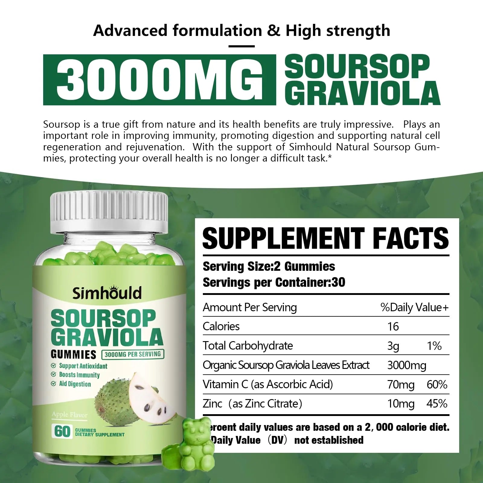 Simhould 1 Pack Soursop Graviola Gummies Simhould uk supplements