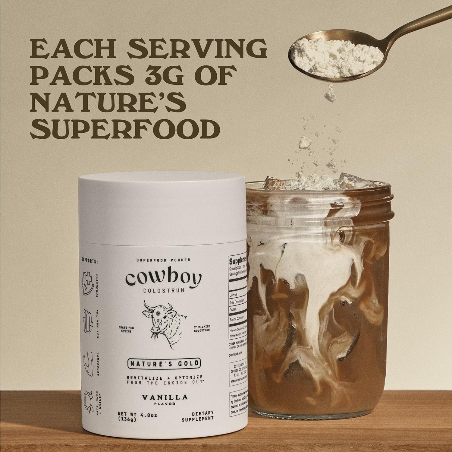 COWBOY COLOSTRUM Powder Travel Packs - Bovine Colostrum Powder - First Day Milking Whole Colostrum - Grass Fed Colostrum Supplement for Gut Health, Immunity, Skin & Hair (Unflavored, 30 Servings) COWBOY COLOSTRUM uk supplements