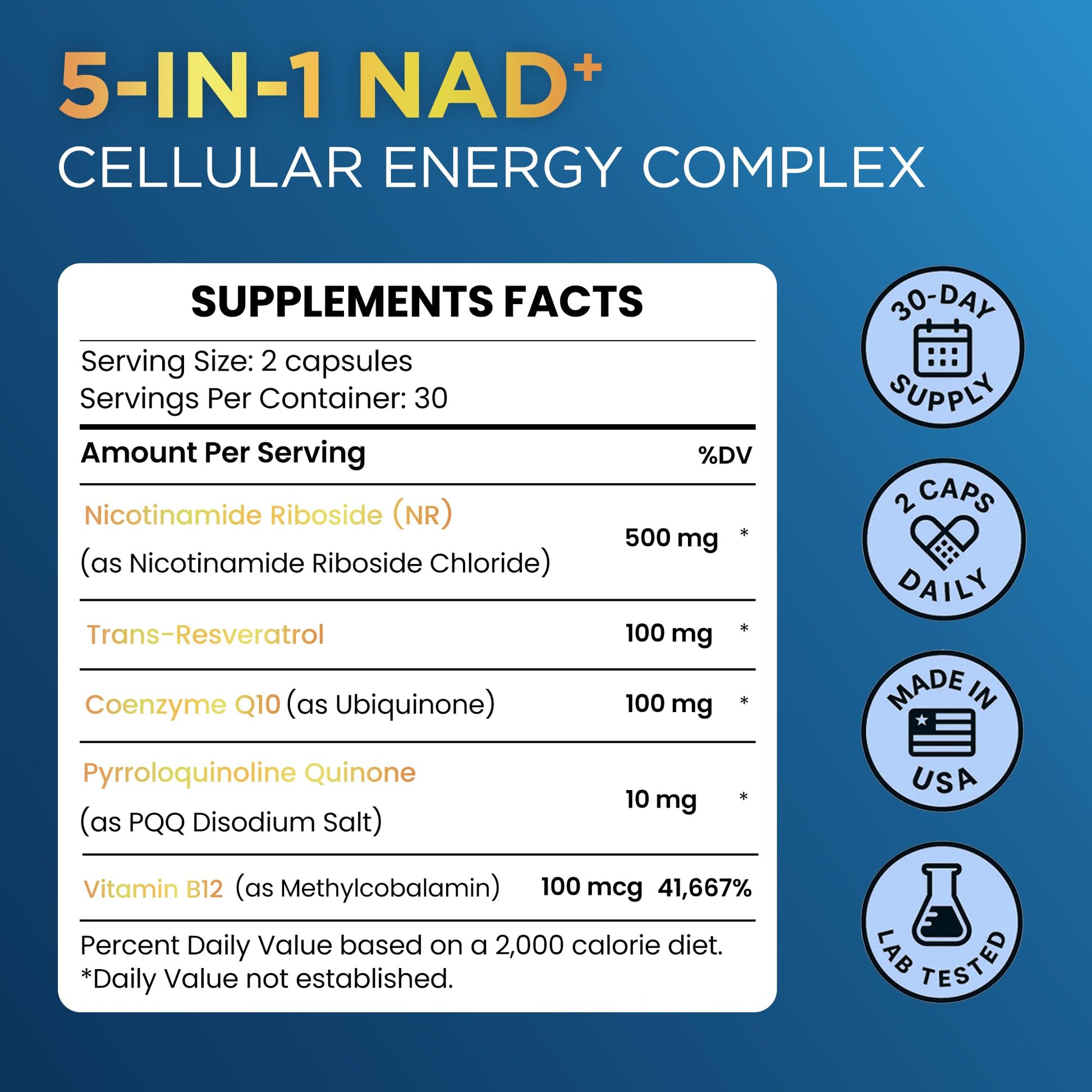 Anyglory NAD+ Supplement with 500mg NR, Resveratrol, CoQ10, PQQ- 5-in-1 NAD Formula |NMN Supplement Alternative|NAD Resveratrol Support Cellular Energy & Healthy Aging-Made in USA-60 Capsules Anyglory uk supplements
