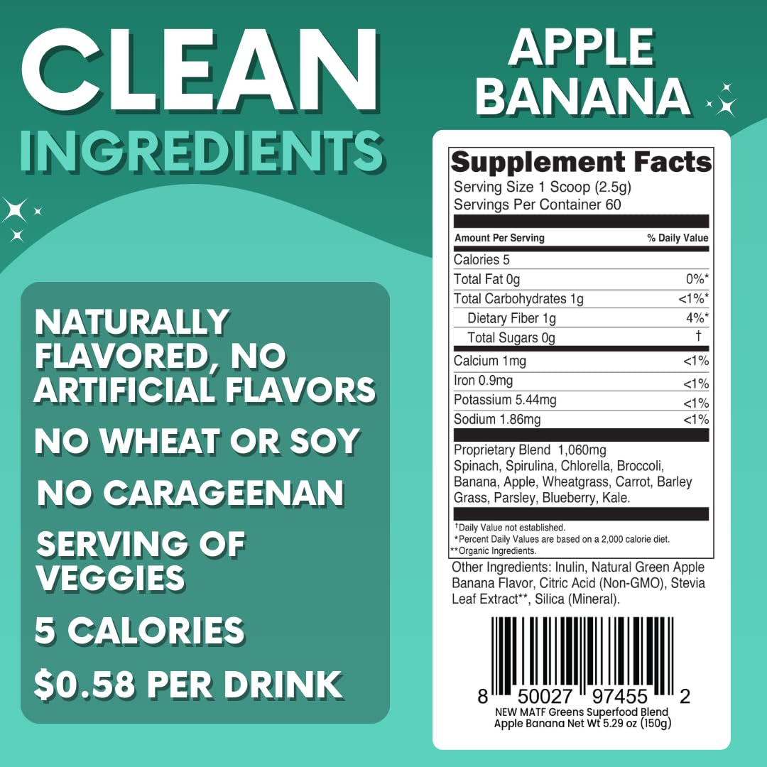 Green Superfood Powder for Digestion & Gut Health - Keto Friendly Superfood Greens Blend Powder for Immune Support - Powdered Greens Supplement for Immune Boost - Apple Banana Flavor My Adventure to Fit uk supplements