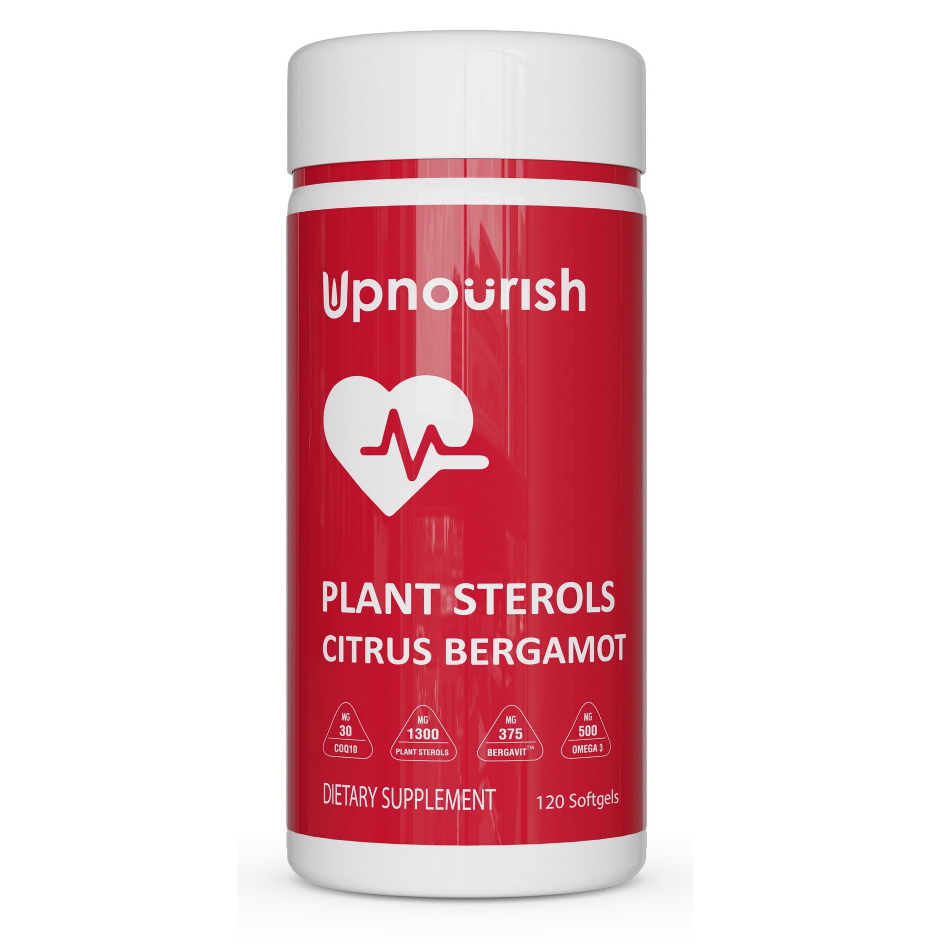 UpNourish Plant Sterols Citrus Bergamot Supplement for High Cholesterol with CoQ10, Omega 3, Olive Leaf, Turmeric Curcumin, Black Garlic and Niacin - 120 Softgels UpNourish uk supplements